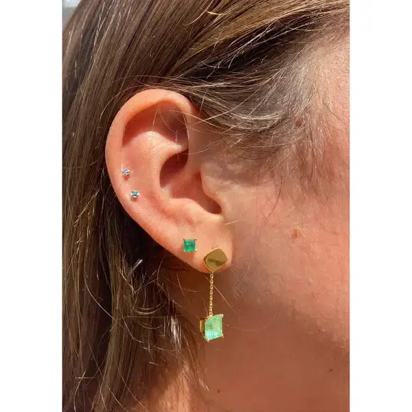 3mm-4mm Colombian Emerald Square-Cut Stud Earrings in 18k Gold - Image 8