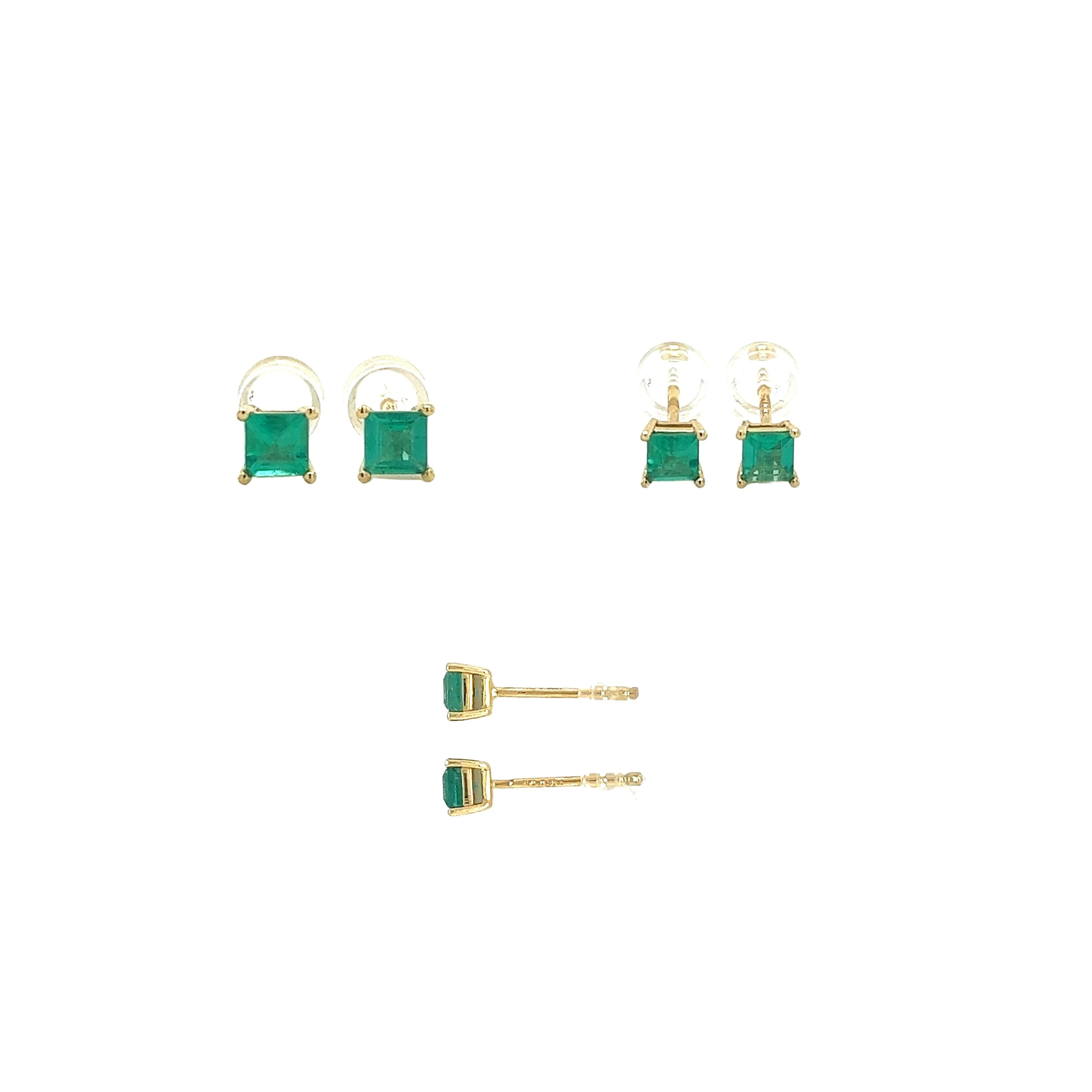 3mm-4mm Colombian Emerald Square-Cut Stud Earrings in 18k Gold - Image 9