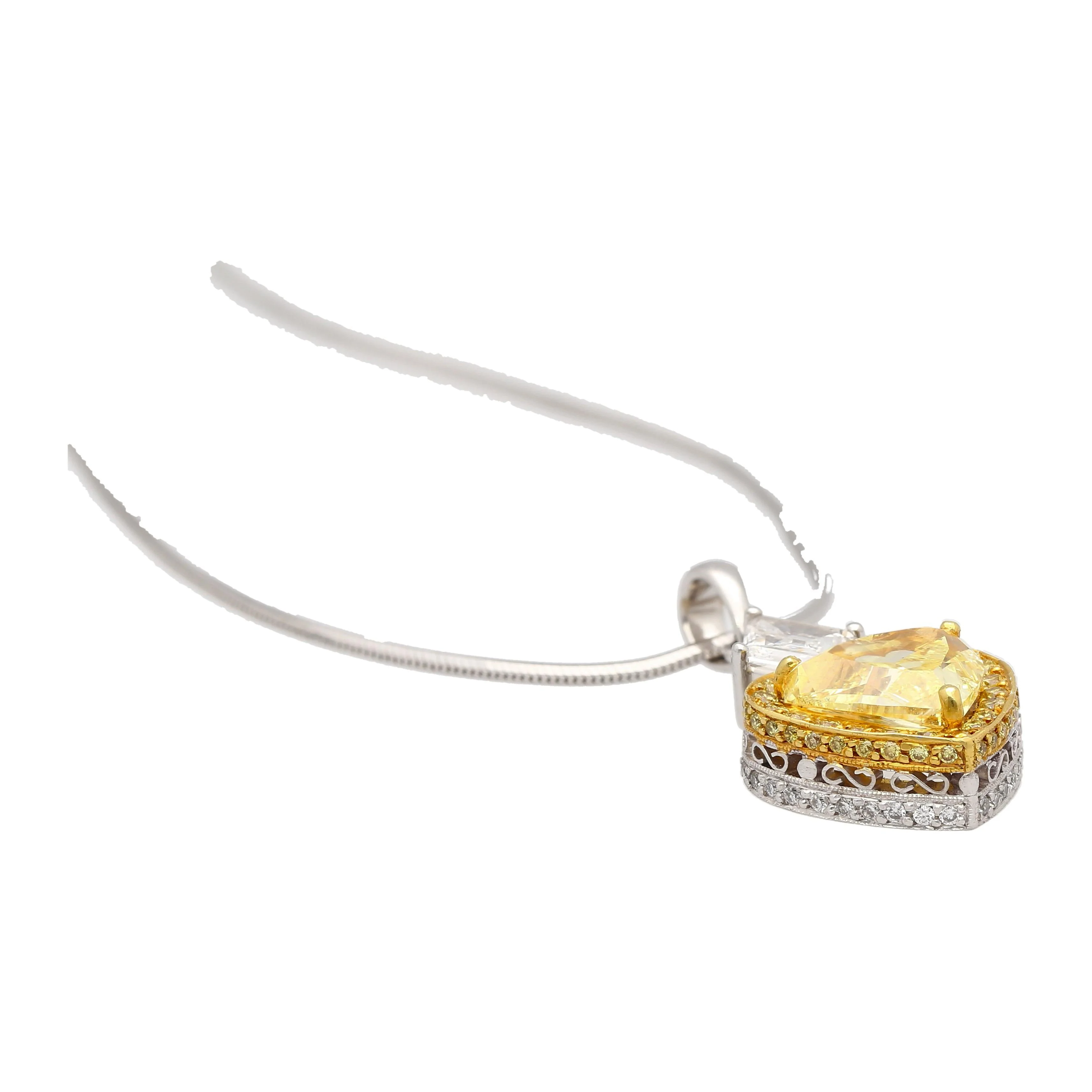 Natural GIA Certified 2.02 Carat Fancy Yellow Diamond Heart Platinum Necklace - Image 3