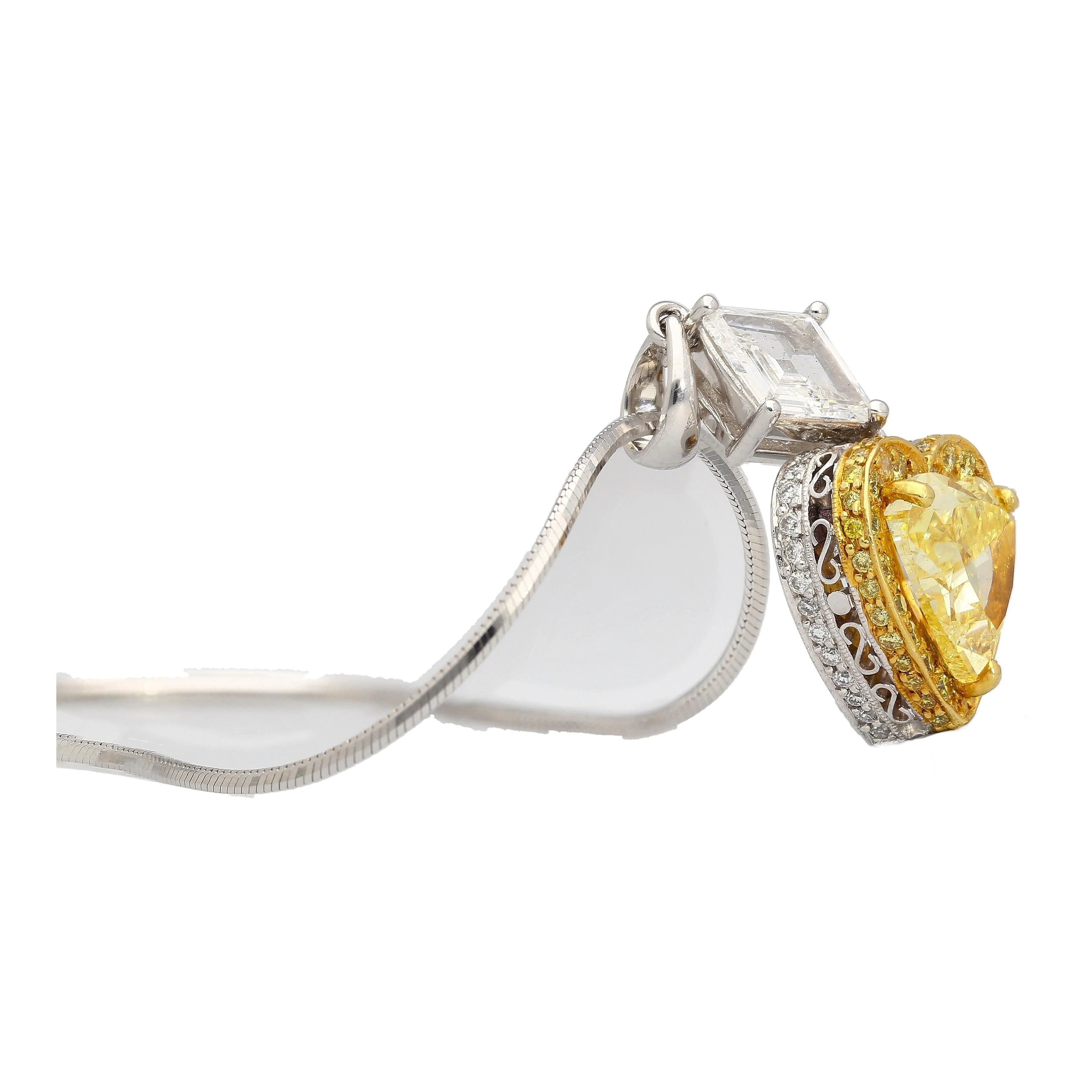 Natural GIA Certified 2.02 Carat Fancy Yellow Diamond Heart Platinum Necklace - Image 4