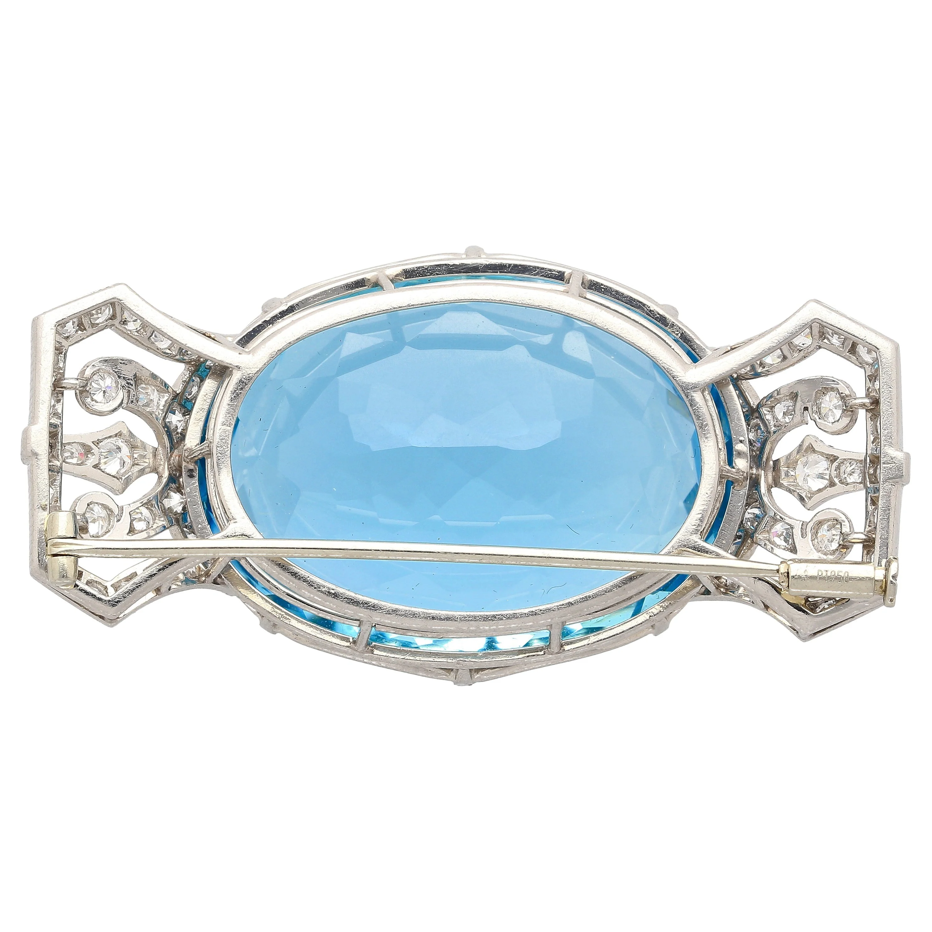 GIA Certified Vintage 62 Carat Aquamarine with Diamond Platinum Brooch/Pin - Image 7