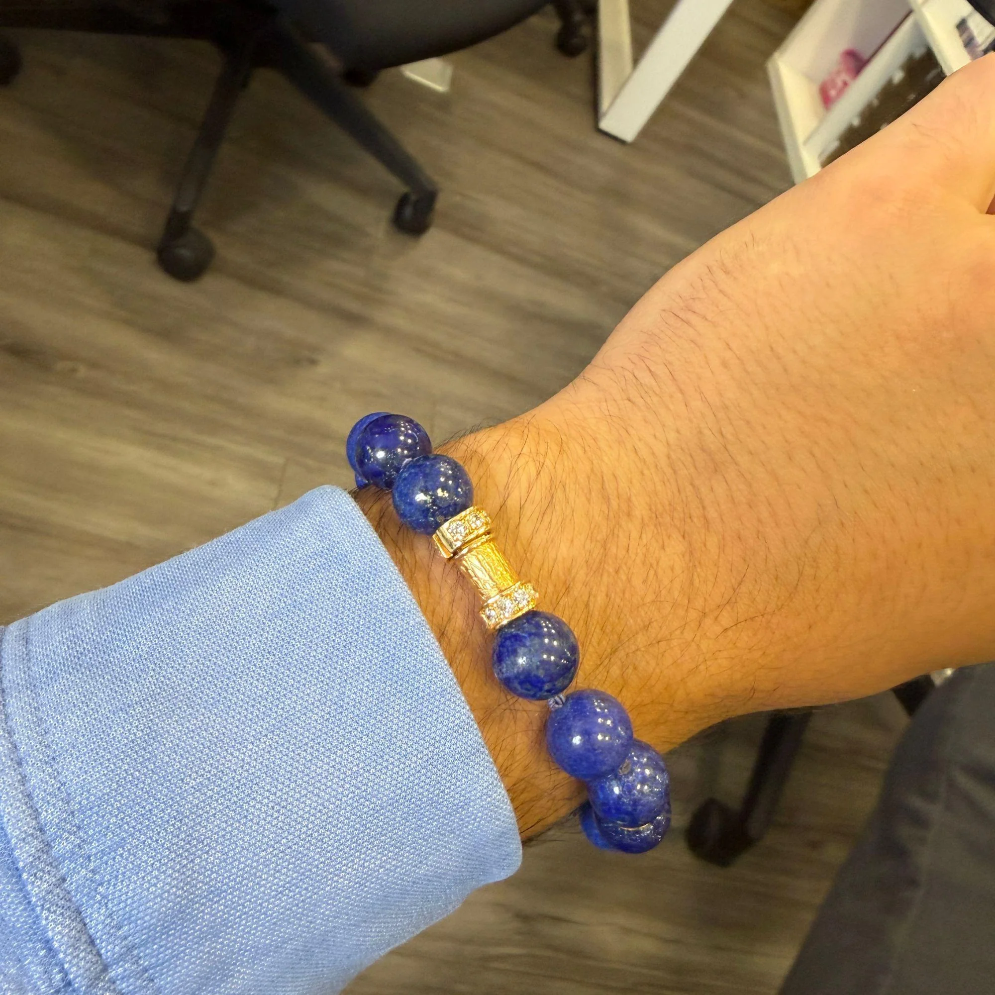 Natural Lapis Lazuli 15 Bead 52 Diamond Rondelle 18K Gold 8 Inch Bracelet - Image 5