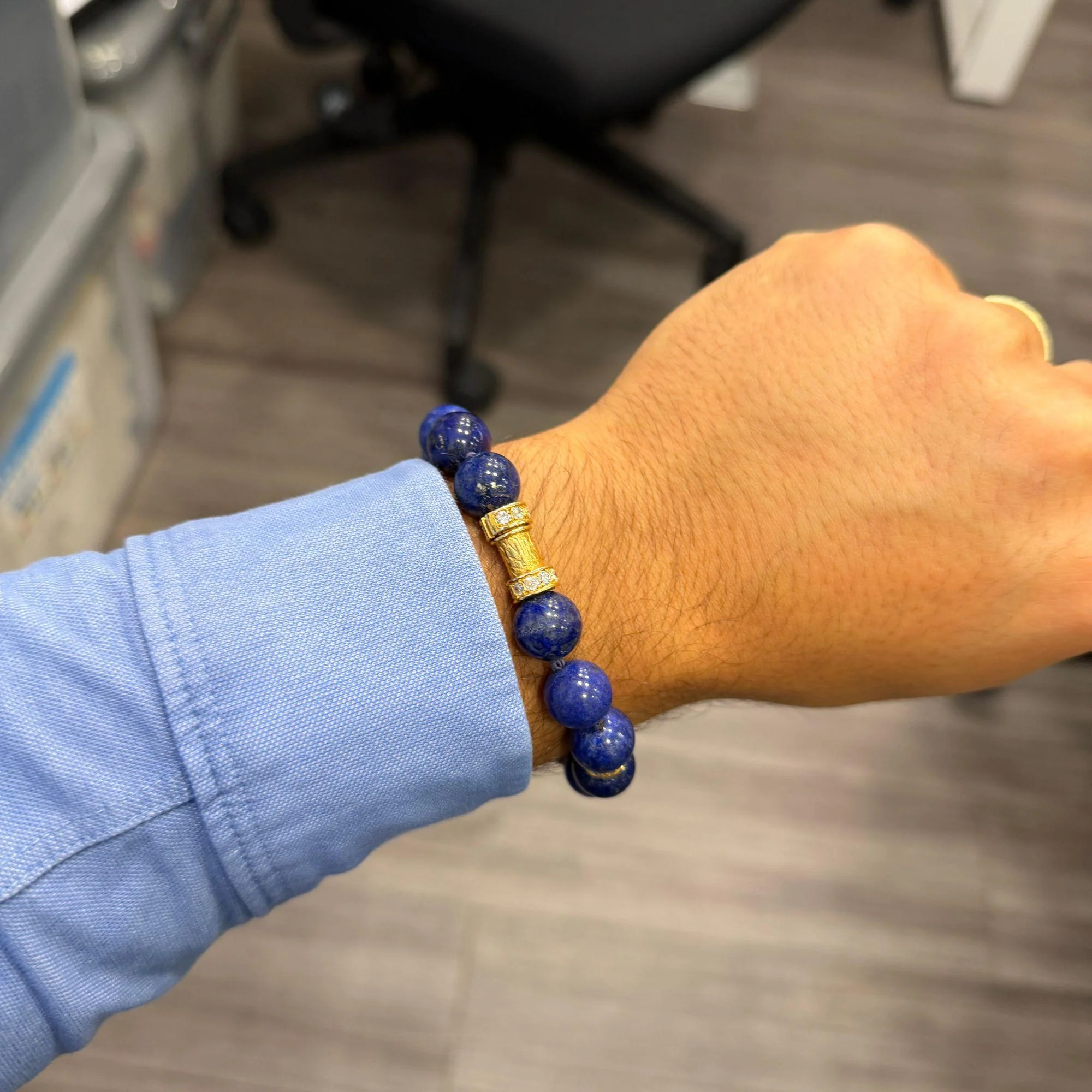 Natural Lapis Lazuli 15 Bead 52 Diamond Rondelle 18K Gold 8 Inch Bracelet - Image 6