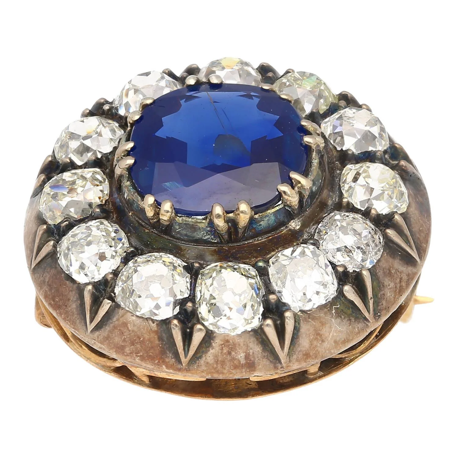 Victorian Era 3.82 Carat No Heat Sapphire and Diamond GRS Certified Brooch - Image 3