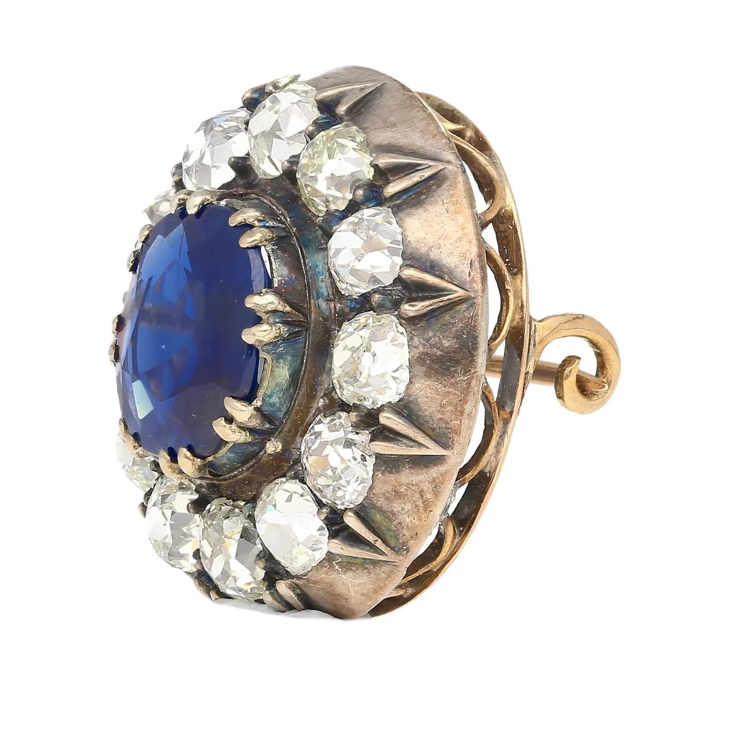 Victorian Era 3.82 Carat No Heat Sapphire and Diamond GRS Certified Brooch - Image 4