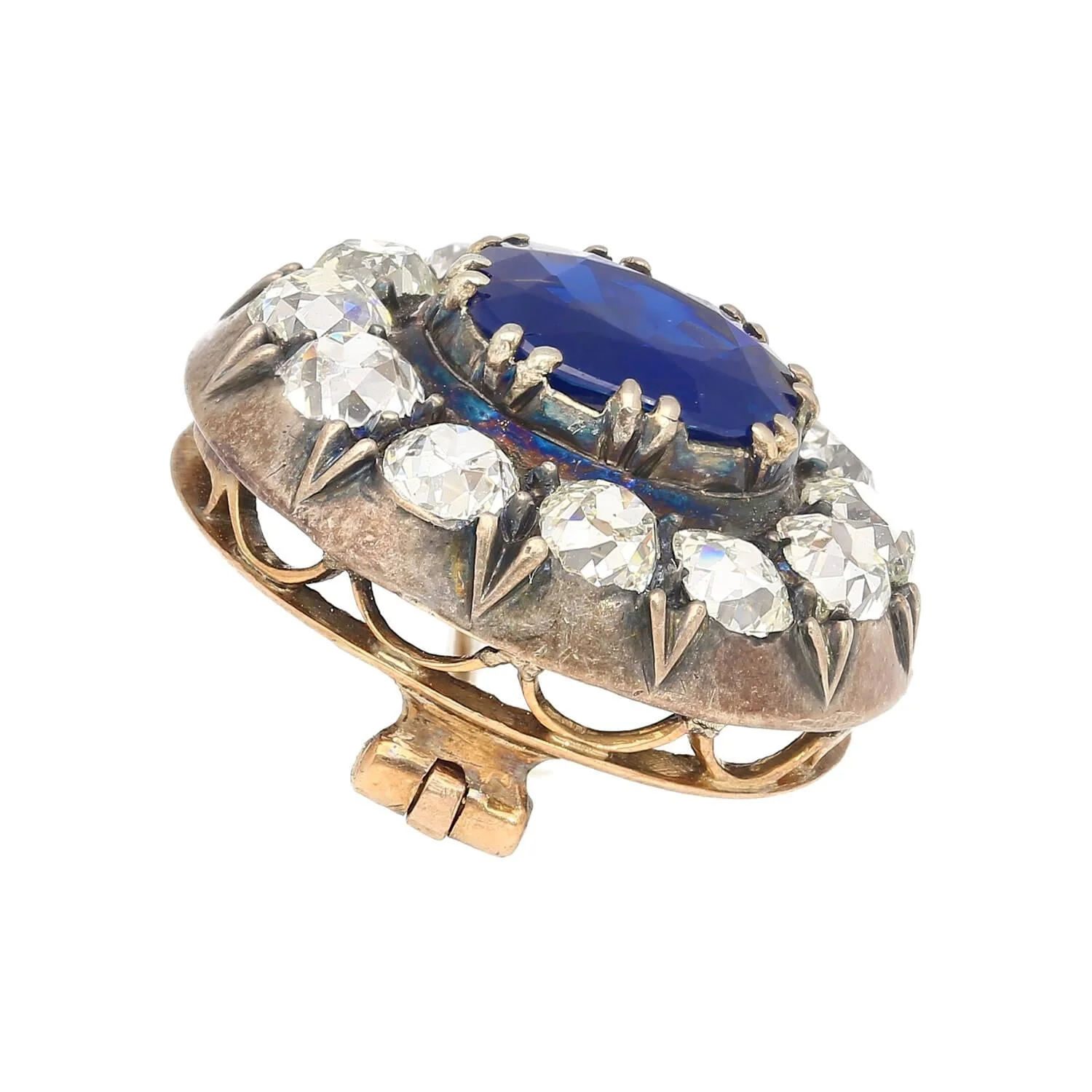 Victorian Era 3.82 Carat No Heat Sapphire and Diamond GRS Certified Brooch - Image 5