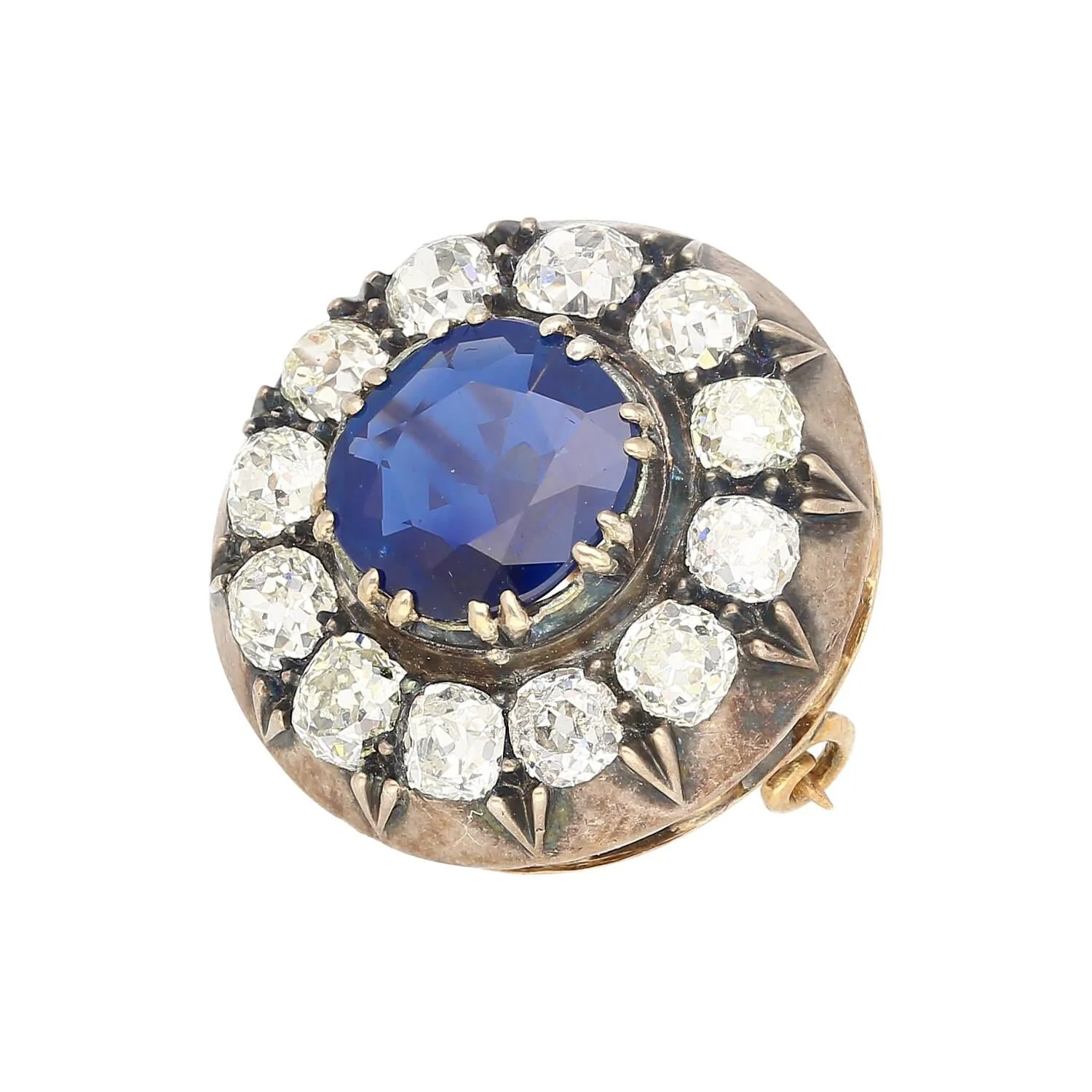 Victorian Era 3.82 Carat No Heat Sapphire and Diamond GRS Certified Brooch - Image 6