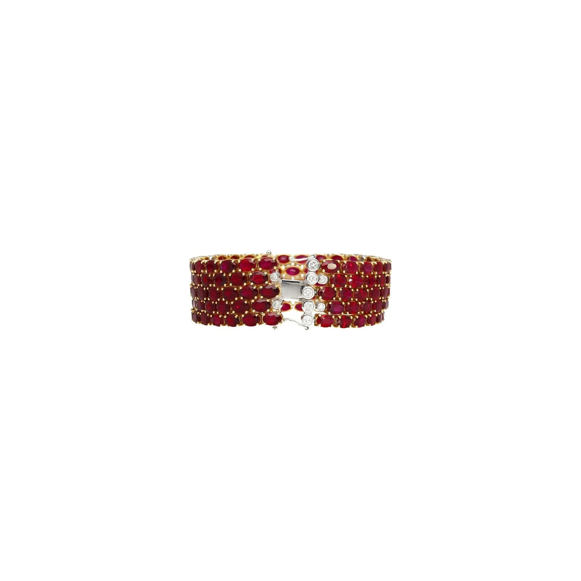 72 Carat Oval Ruby 5-Row Multi Link Tennis Bracelet in 18K Gold - Image 5
