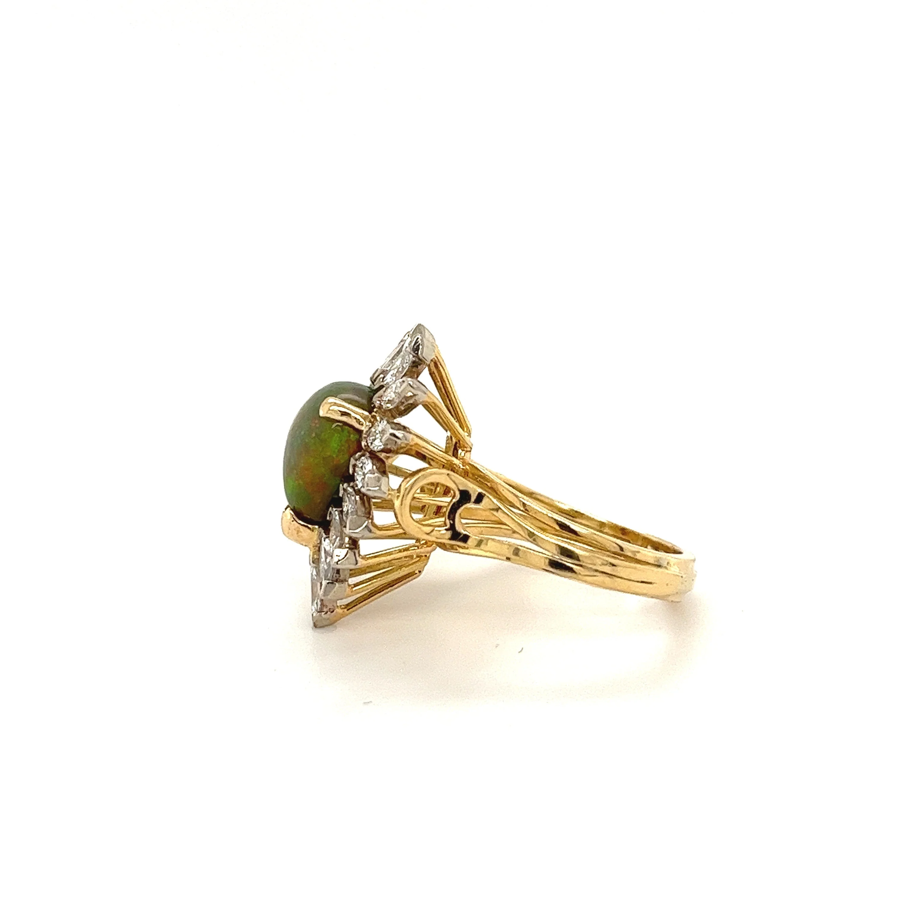 Natural Pear Shape Opal and Marquise Cut Diamond Halo Ring - Image 3