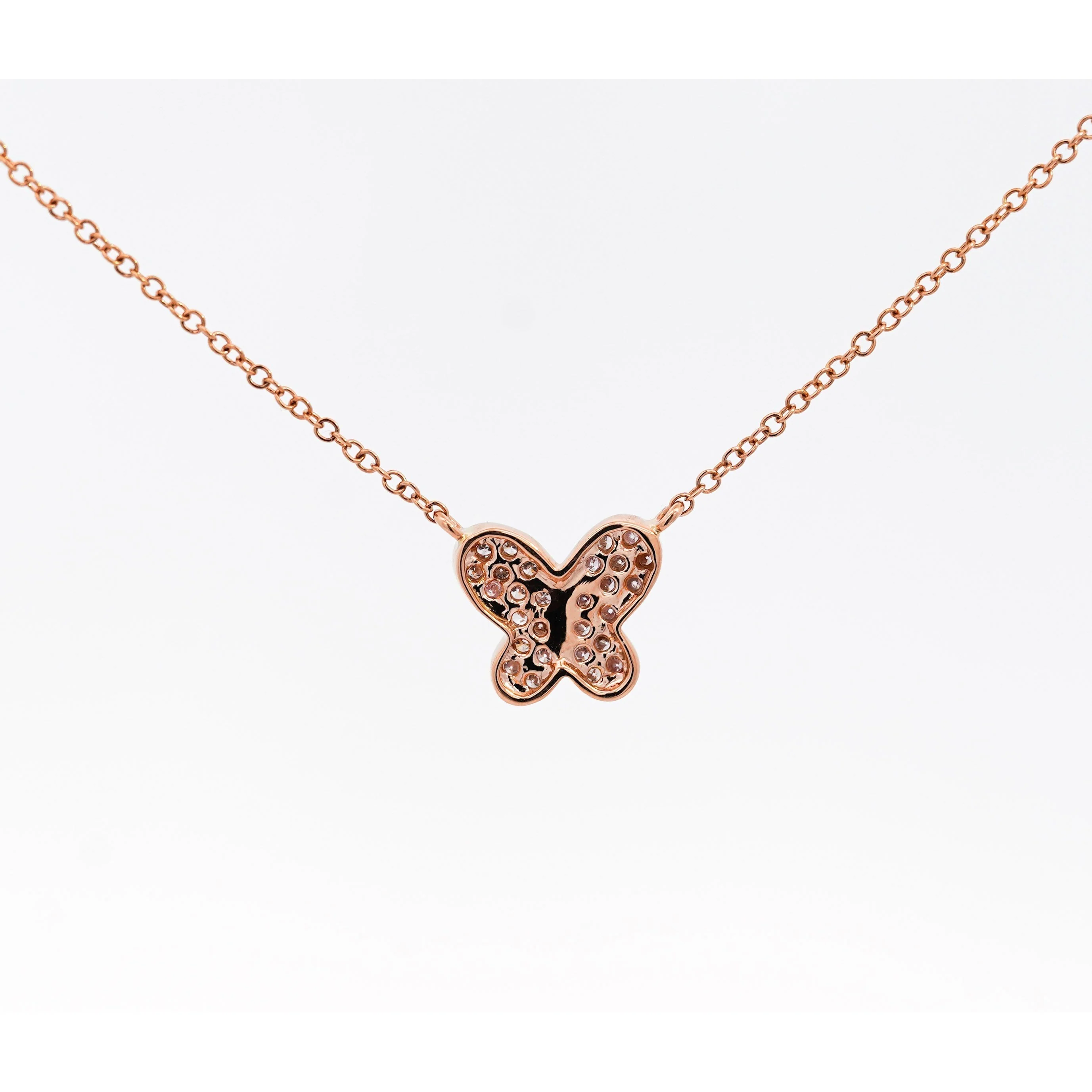 Natural Pink Diamond Butterfly Charm Floating Pendant Necklace in 18K Rose Gold - Image 5