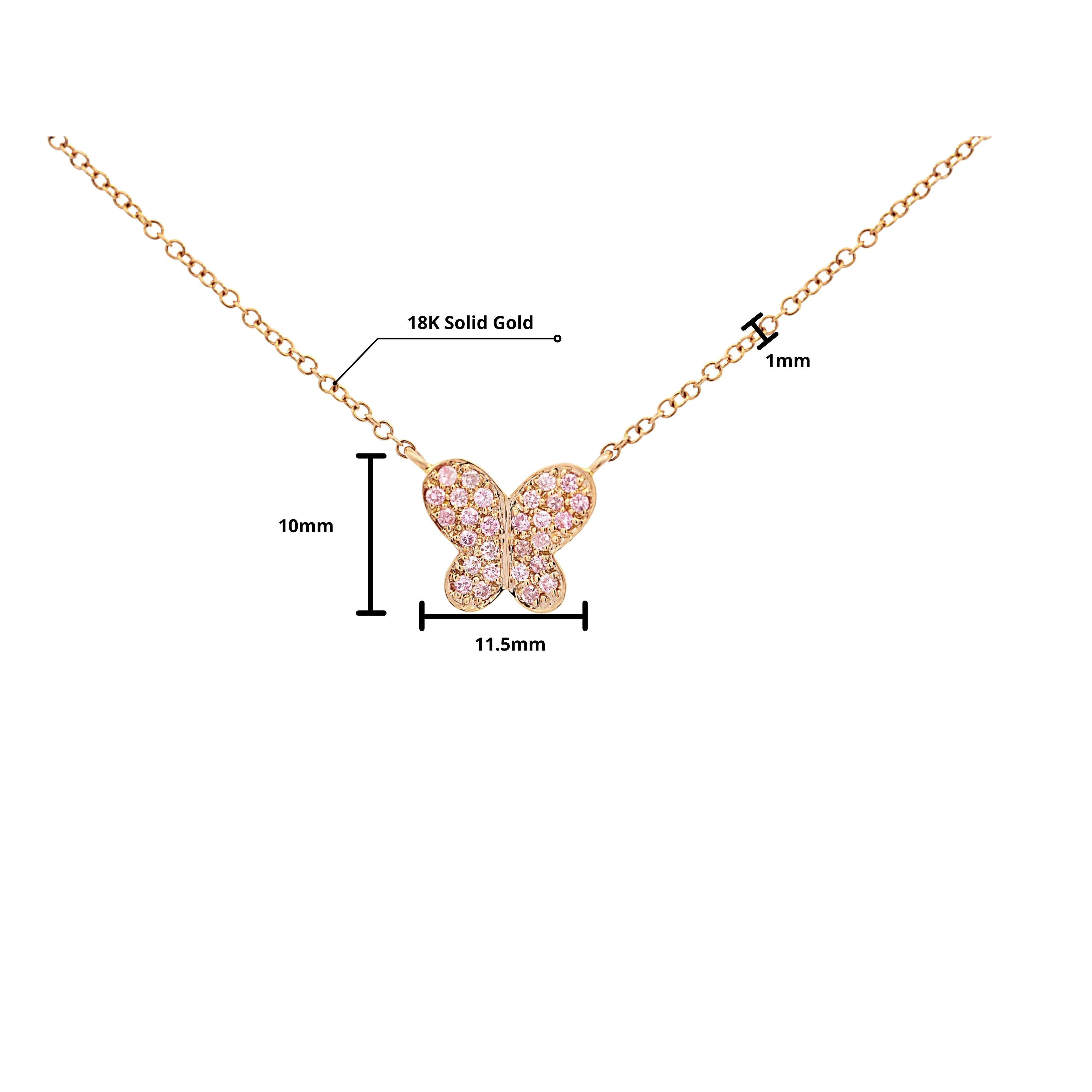 Natural Pink Diamond Butterfly Charm Floating Pendant Necklace in 18K Rose Gold - Image 7