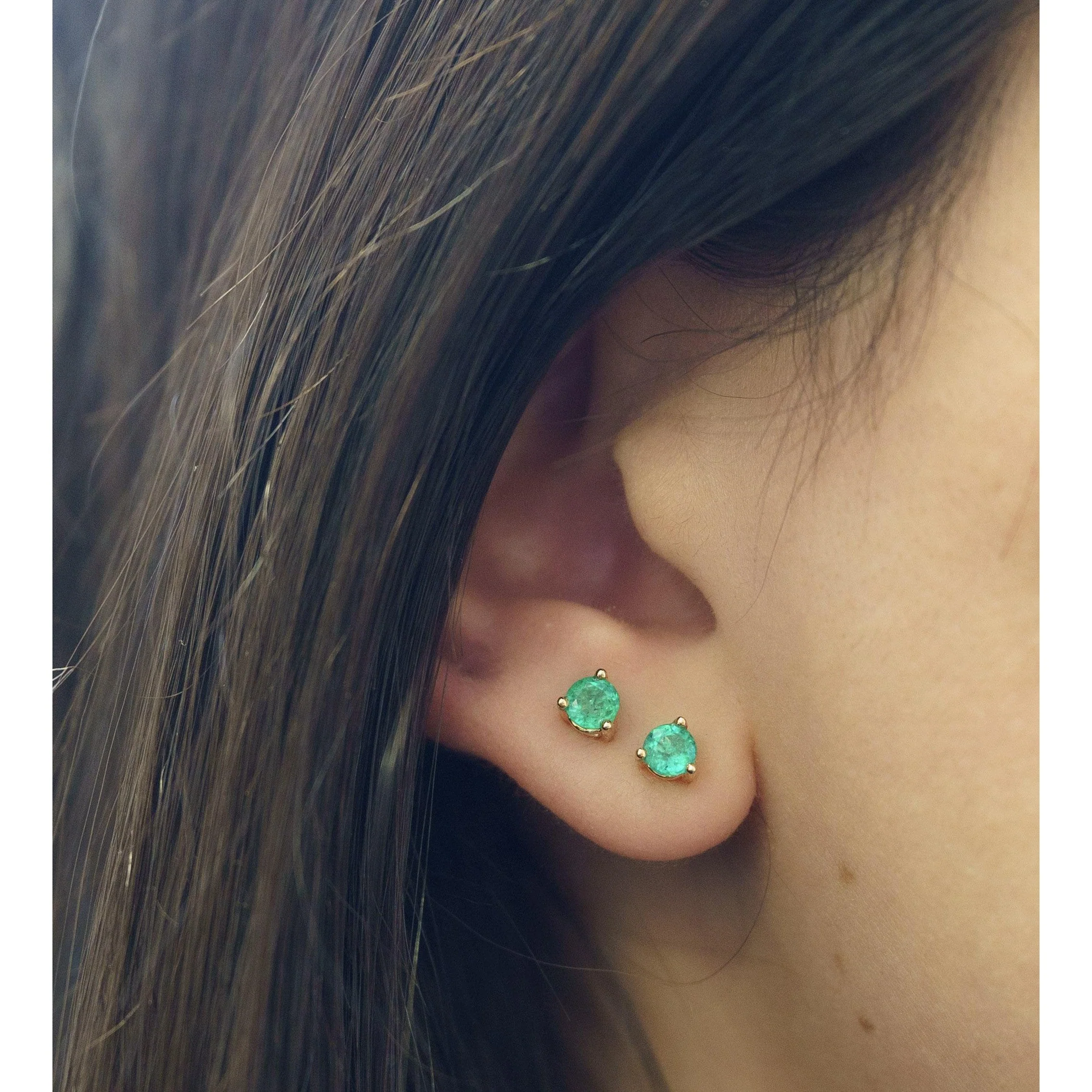 Natural 1/2 Carat Bezel Prong Emerald Stud Earrings 14K Gold - Image 10