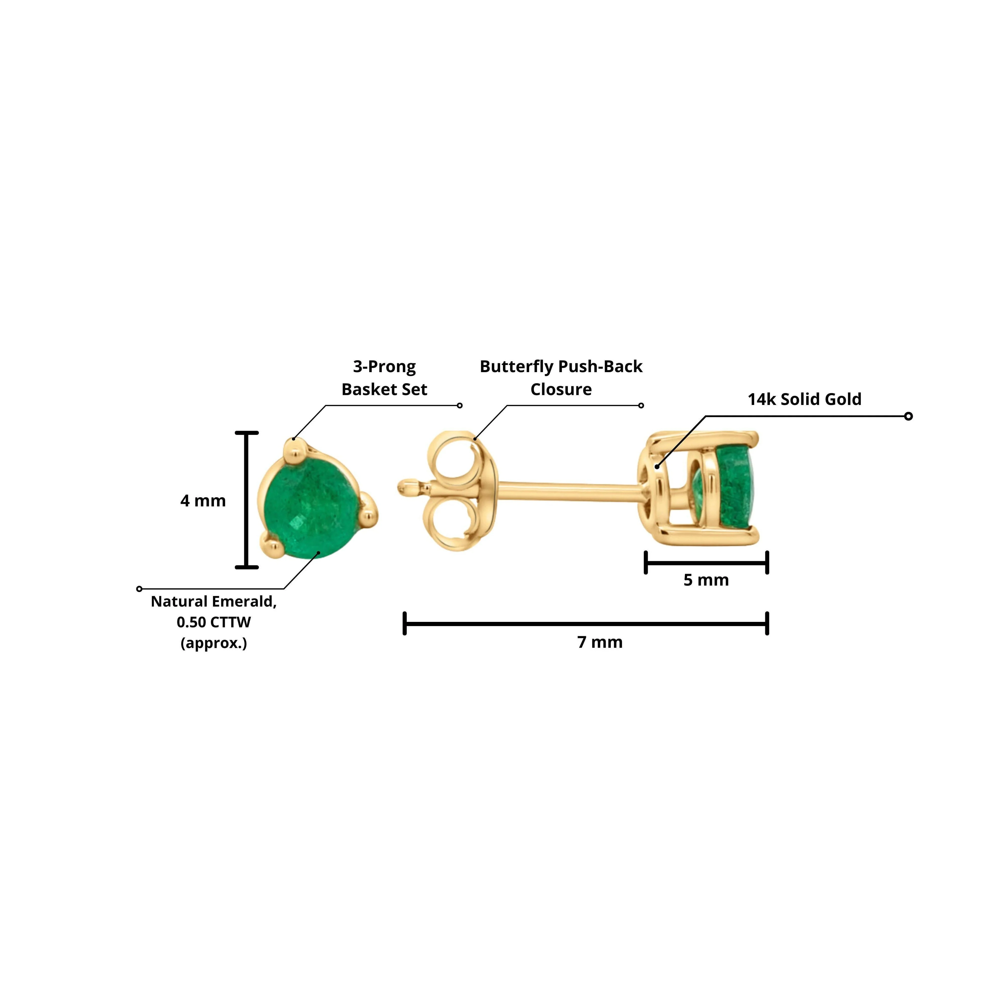 Natural 1/2 Carat Bezel Prong Emerald Stud Earrings 14K Gold - Image 13