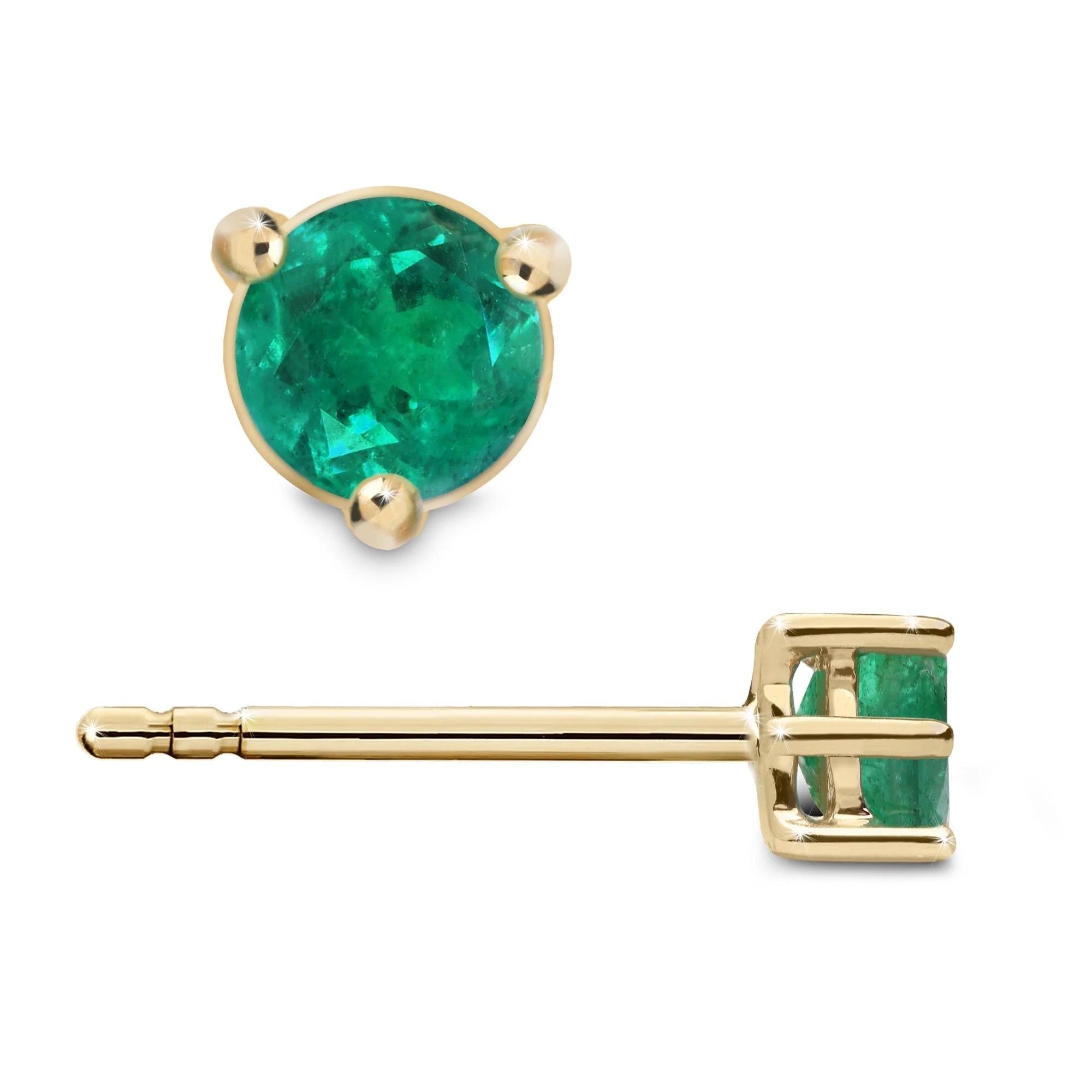 Natural 1/2 Carat Bezel Prong Emerald Stud Earrings 14K Gold - Image 5