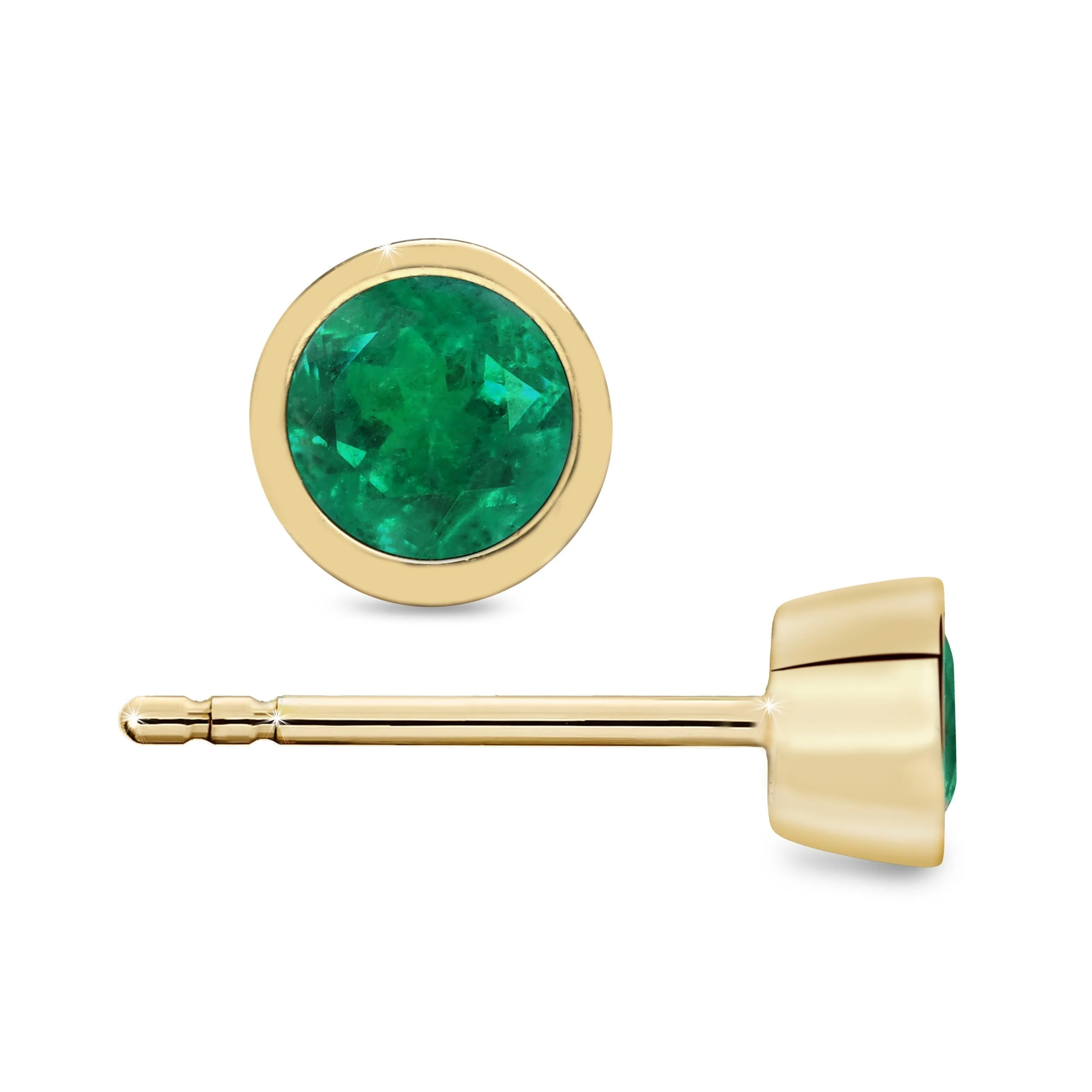 Natural 1/2 Carat Bezel Prong Emerald Stud Earrings 14K Gold - Image 6