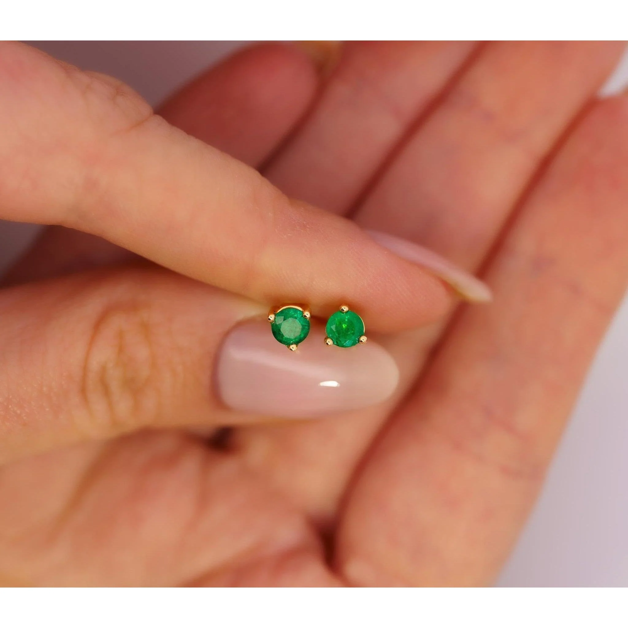Natural 1/2 Carat Bezel Prong Emerald Stud Earrings 14K Gold - Image 9