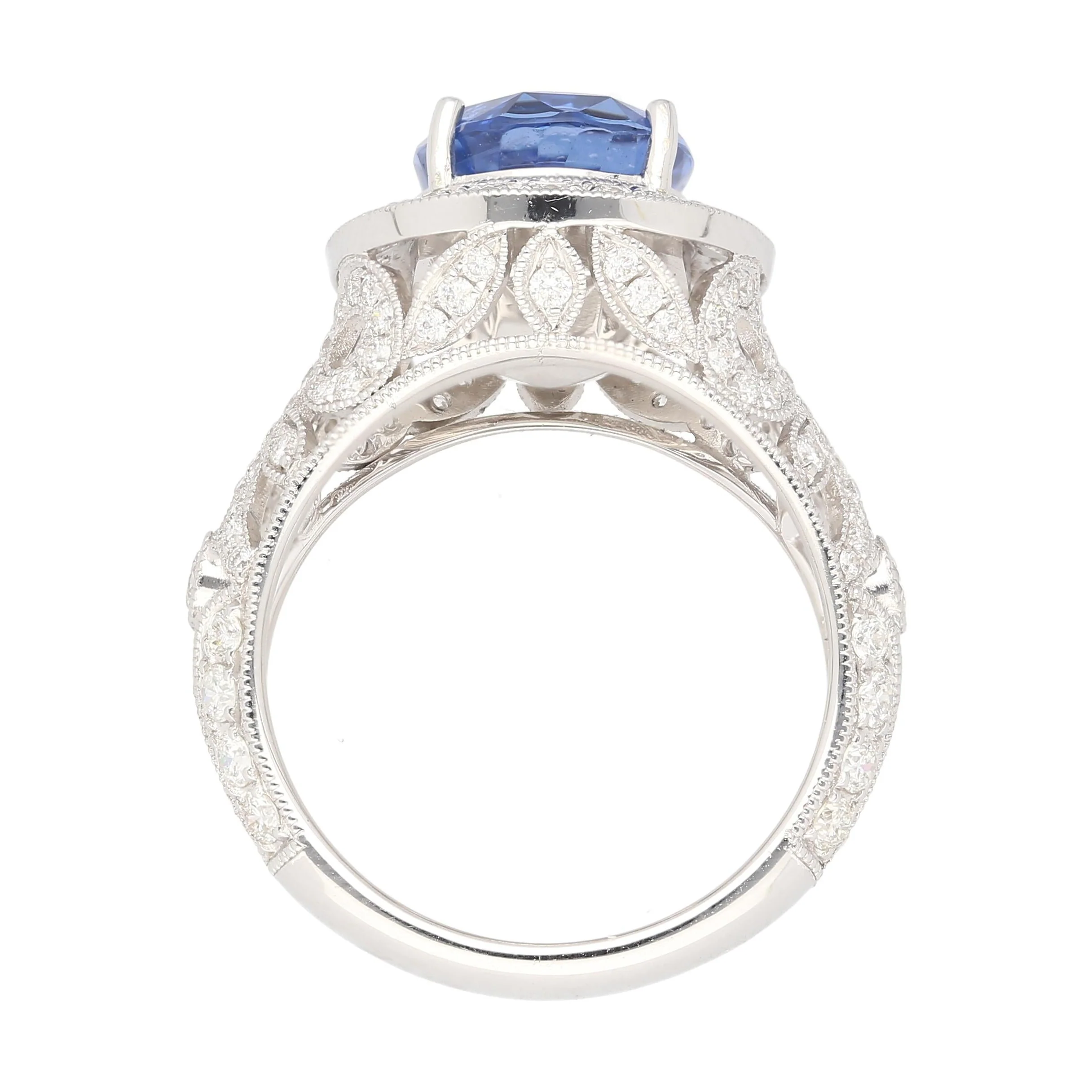 No Heat 4.79 Carat Blue Ceylon Sapphire with Diamonds in 18K Gold Ring - Image 4