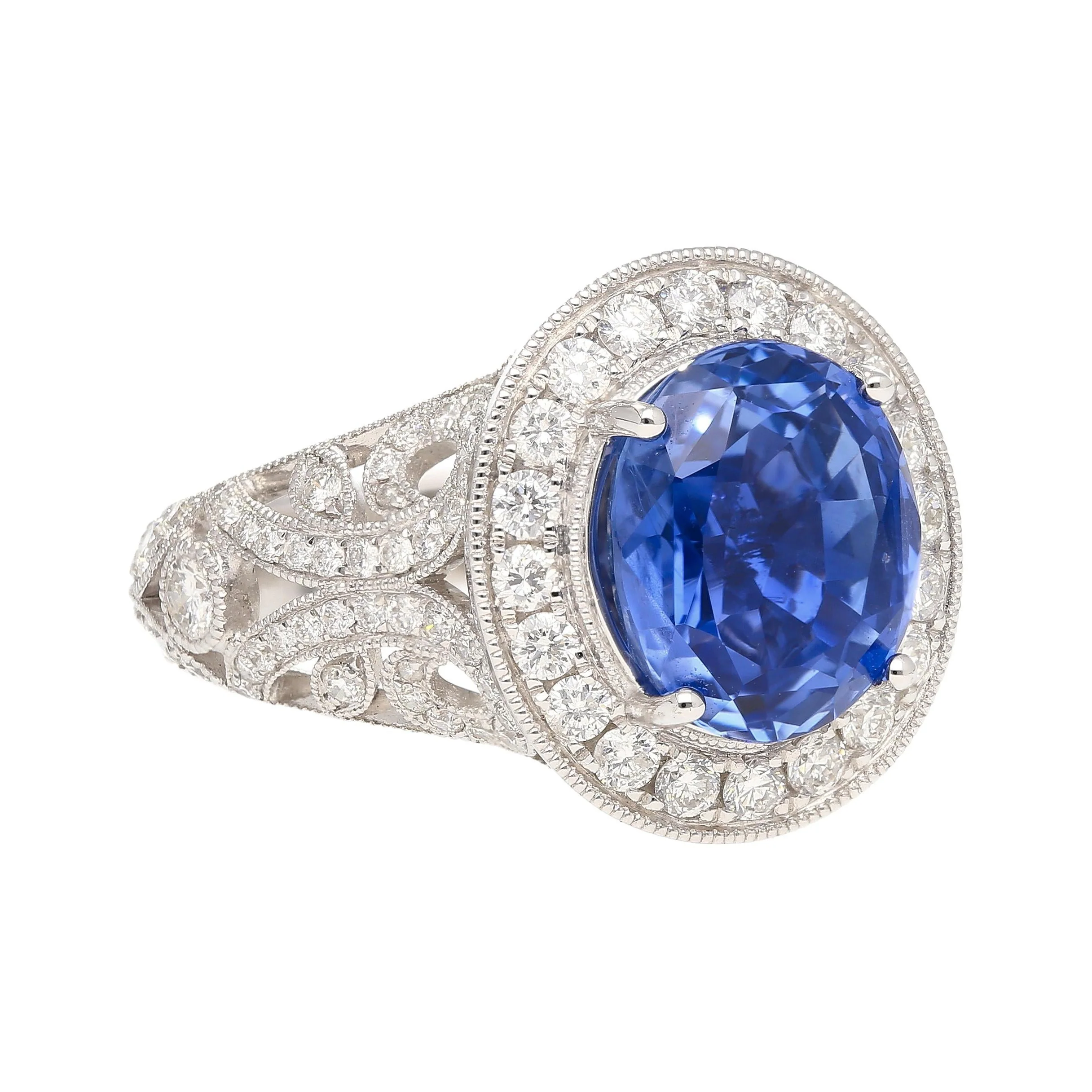 No Heat 4.79 Carat Blue Ceylon Sapphire with Diamonds in 18K Gold Ring - Image 7