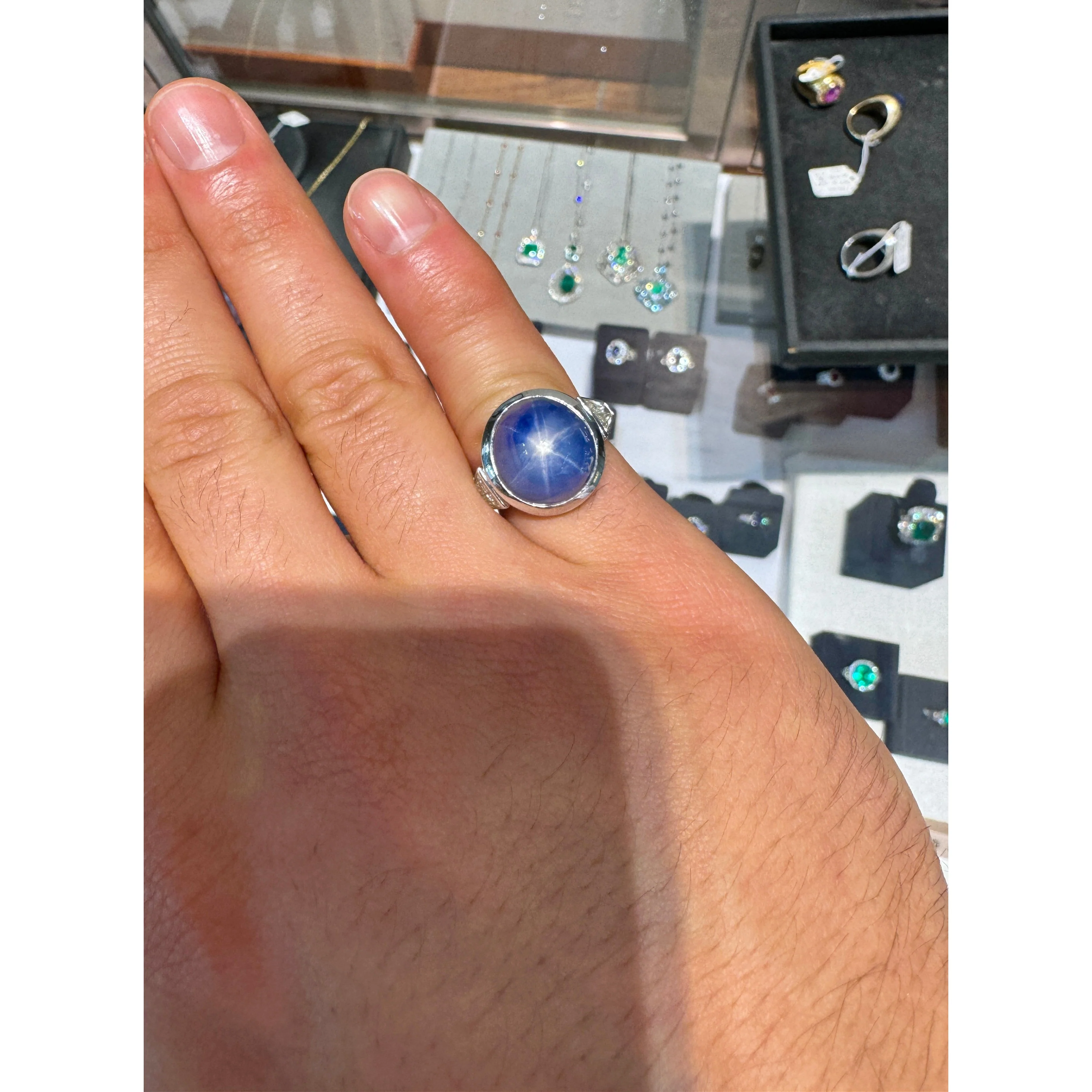 25 Carat GRS Certified No Heat Cabochon Cut Blue Star Sapphire Ring With Trapezoid Cut Diamonds - Image 11