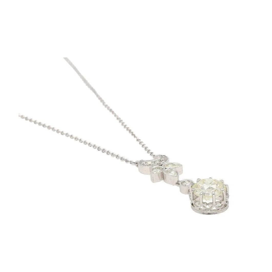 2.60 Carat Old European Cut Diamond Antique Retro Style Pendant Drop Necklace in 18K - Image 4
