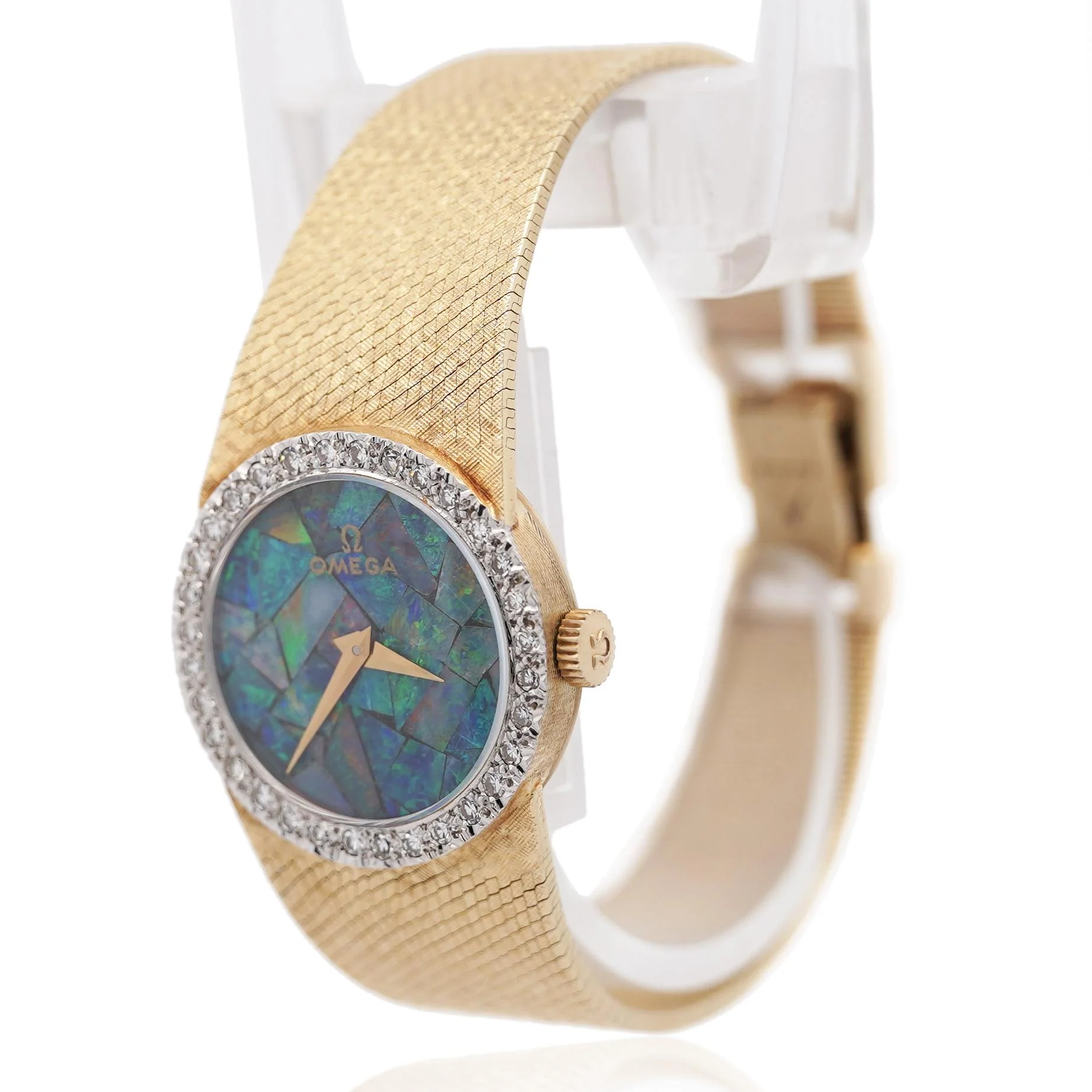Omega 23mm Fire Black Opal Dial & Diamond Bezel 14K Gold Vintage Watch - Image 5
