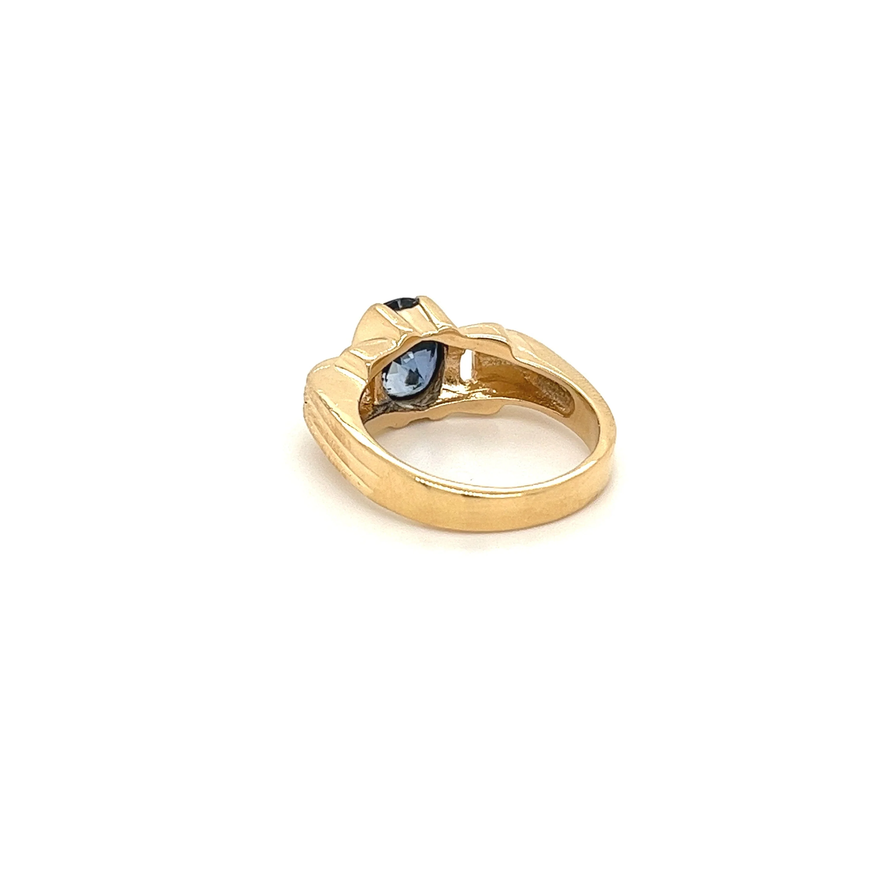 Oval Cut Blue Sapphire Regal Band Ring in 18k | Half Bezel Set - Image 4