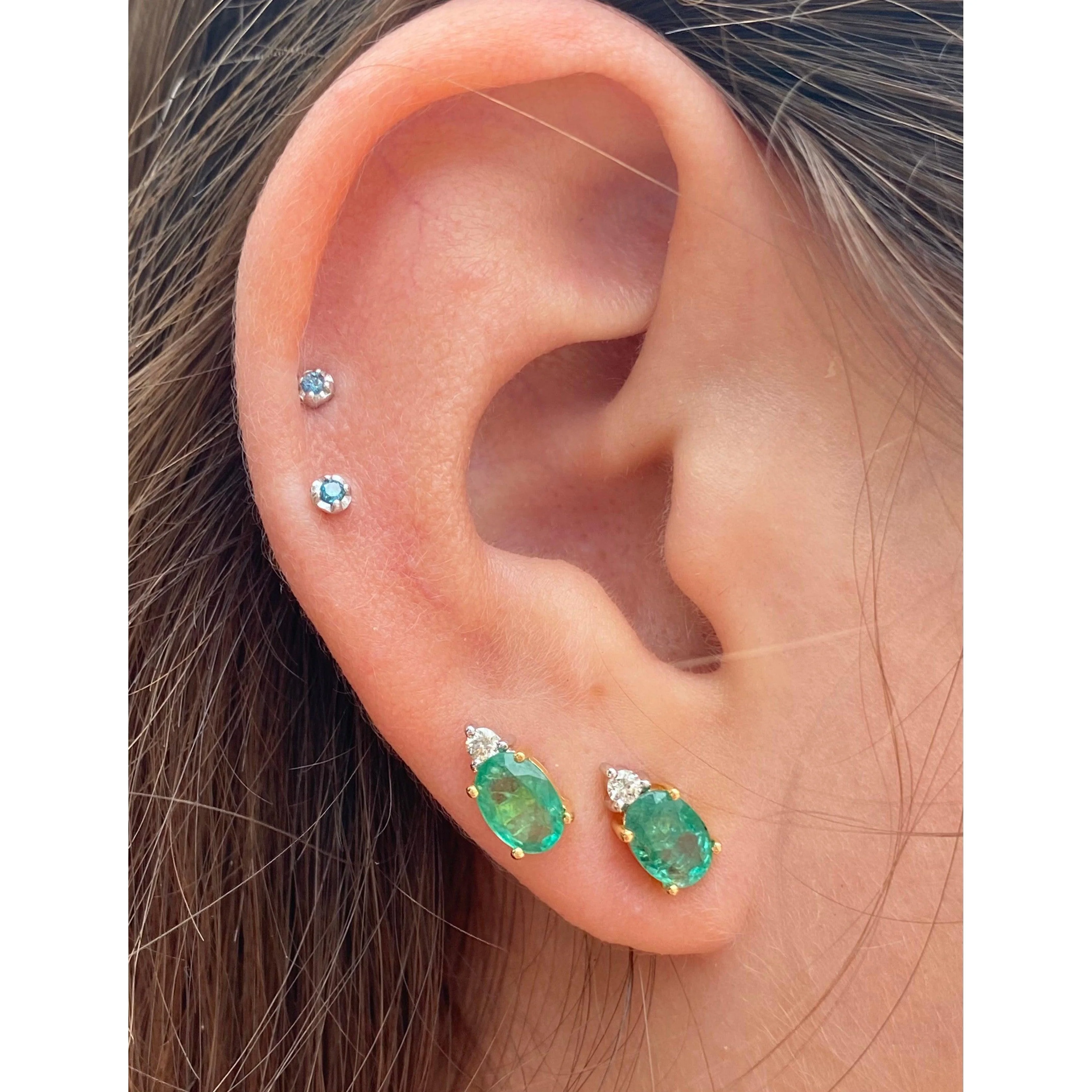 Oval Cut Natural Emerald Stud Earrings in 18k Solid Gold - Image 3