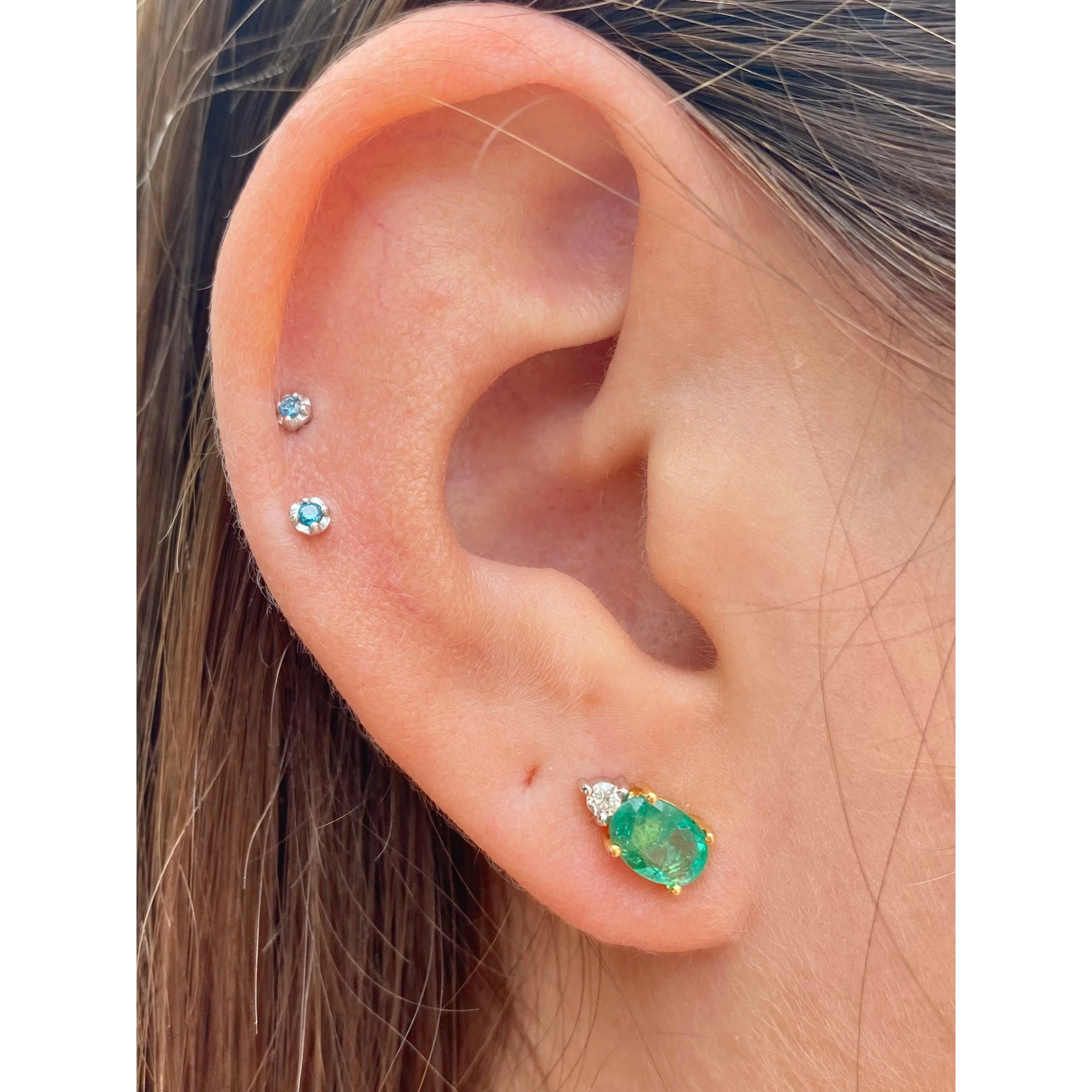 Oval Cut Natural Emerald Stud Earrings in 18k Solid Gold - Image 5