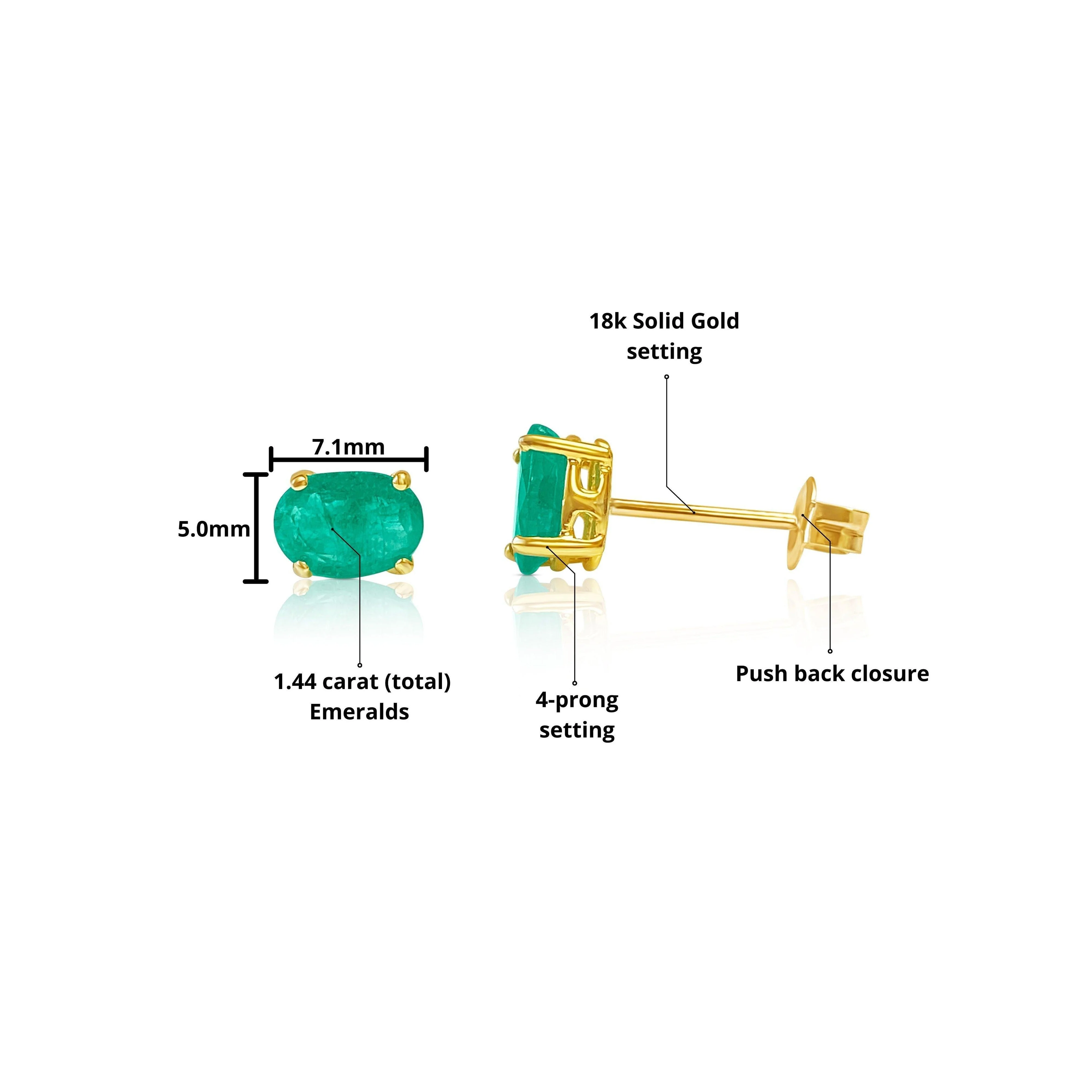 Oval Cut Natural Emerald Stud Earrings in 18k Solid Gold - Image 3