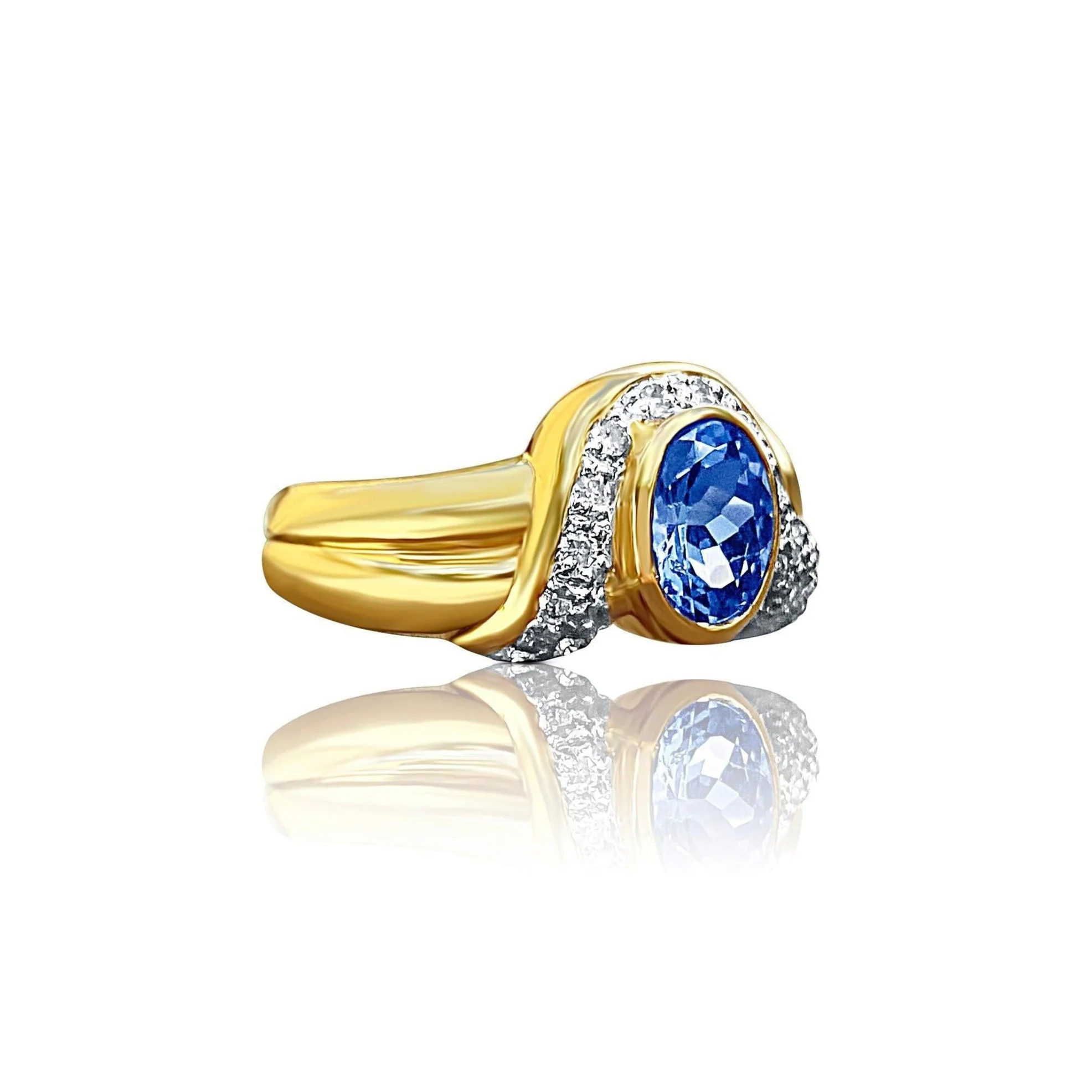 Oval Cut Tanzanite Statement Double Band Ring in 14k Yellow Gold - Image 3