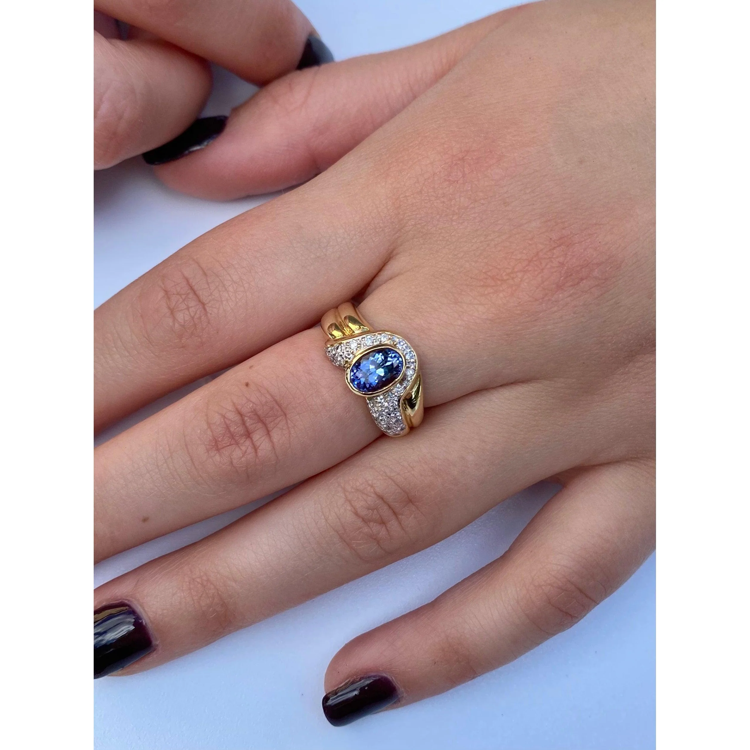 Oval Cut Tanzanite Statement Double Band Ring in 14k Yellow Gold - Image 4