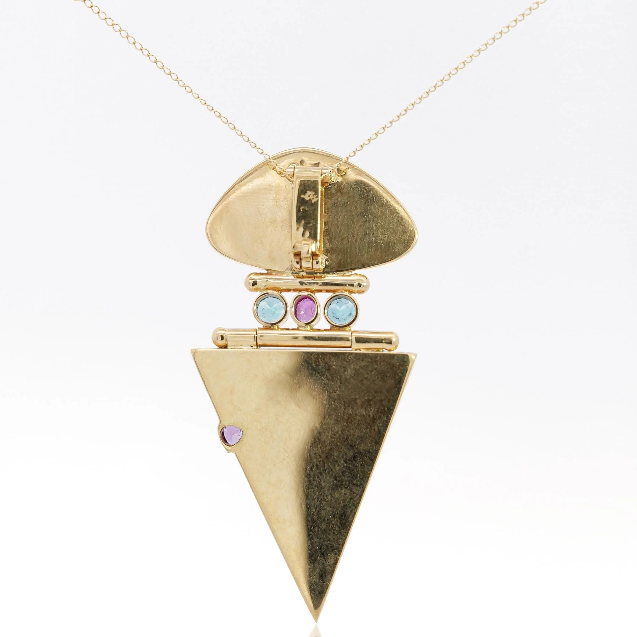 Paraiba Tourmaline and Onyx in 14K Retro Drop Pendant Necklace - Image 4