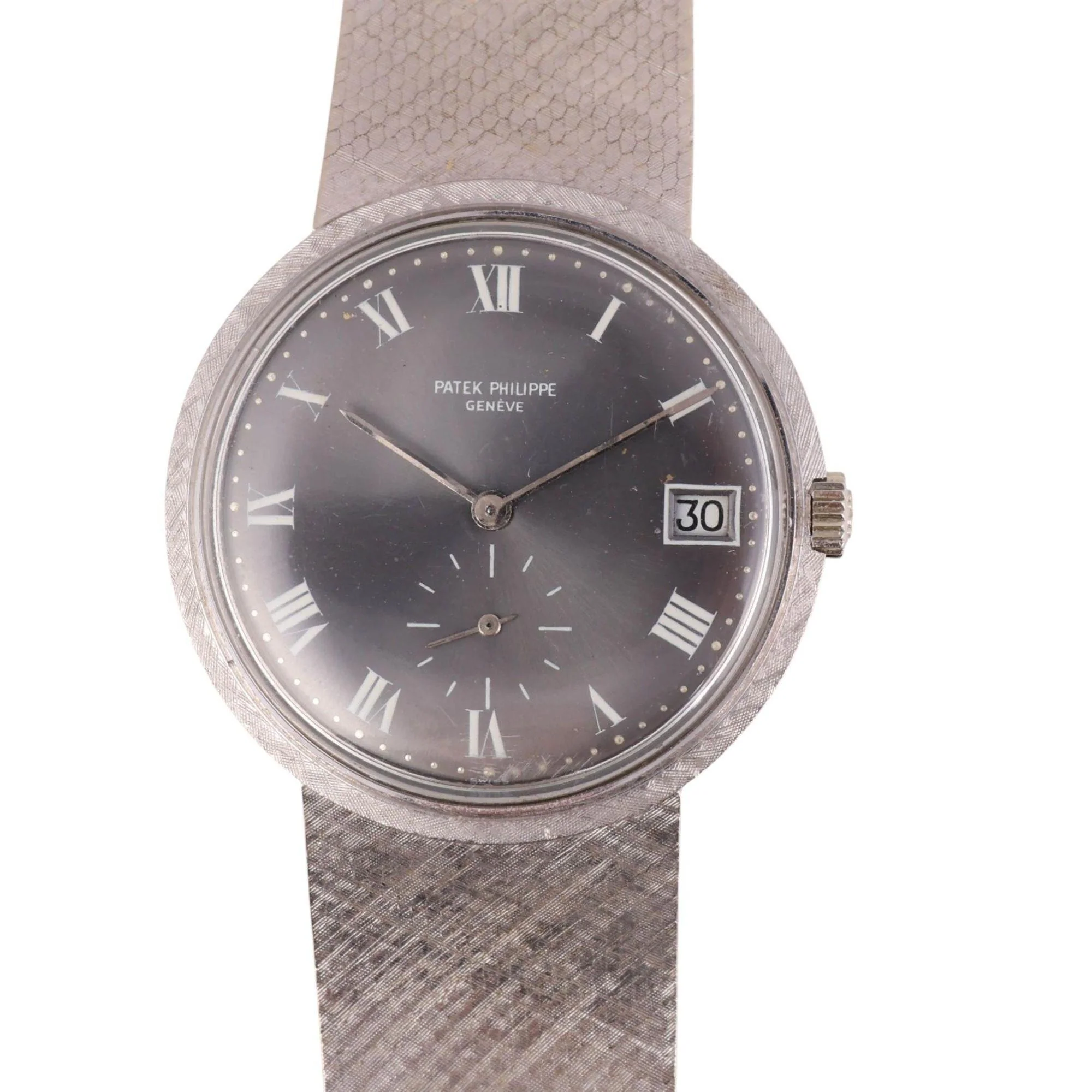 Patek Philippe Calatrava 35MM 18K White Gold Mesh Bracelet Gray Dial Watch
