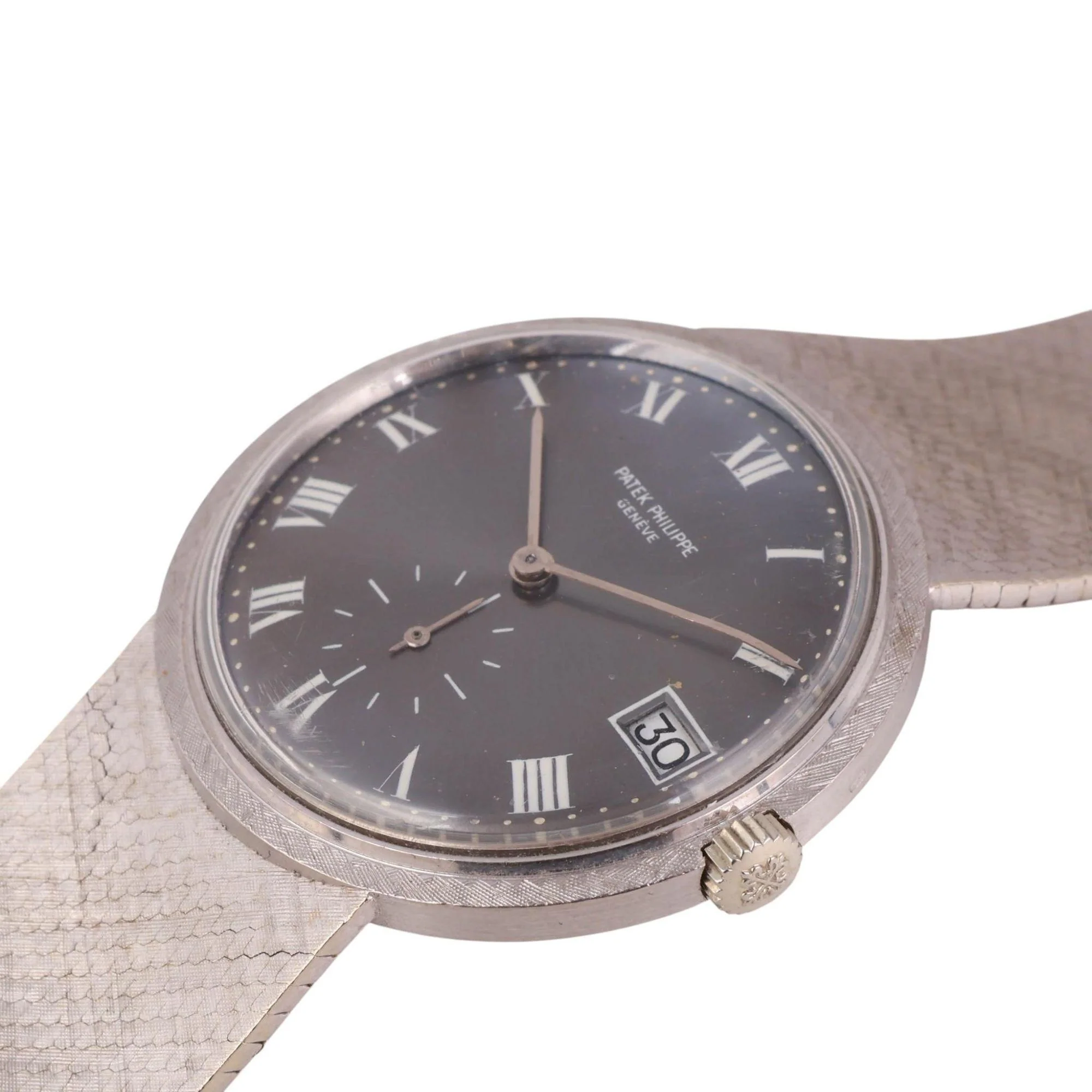 Patek Philippe Calatrava 35MM 18K White Gold Mesh Bracelet Gray Dial Watch - Image 6