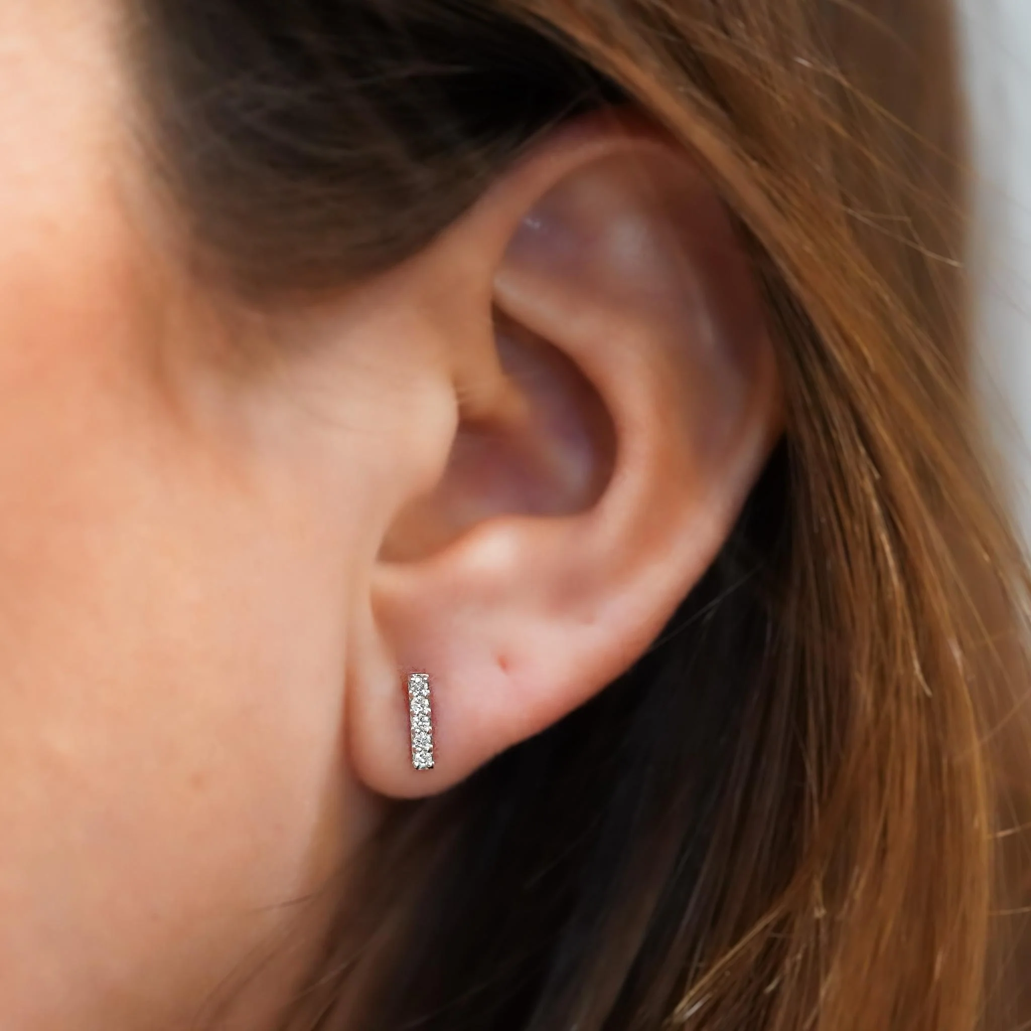 Pave Natural Diamond Flush Bar 14K Stud Earring - Image 2