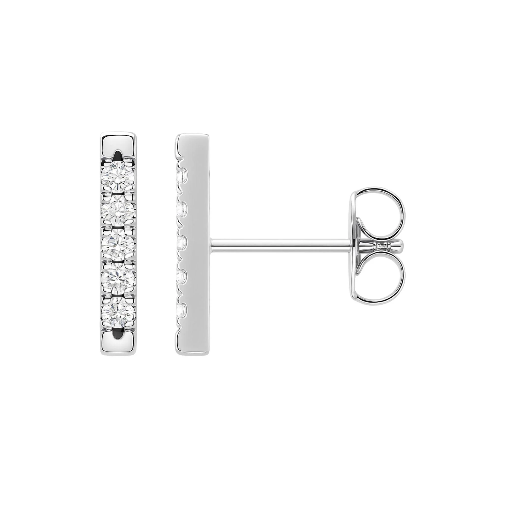 Pave Natural Diamond Flush Bar 14K Stud Earring - Image 3