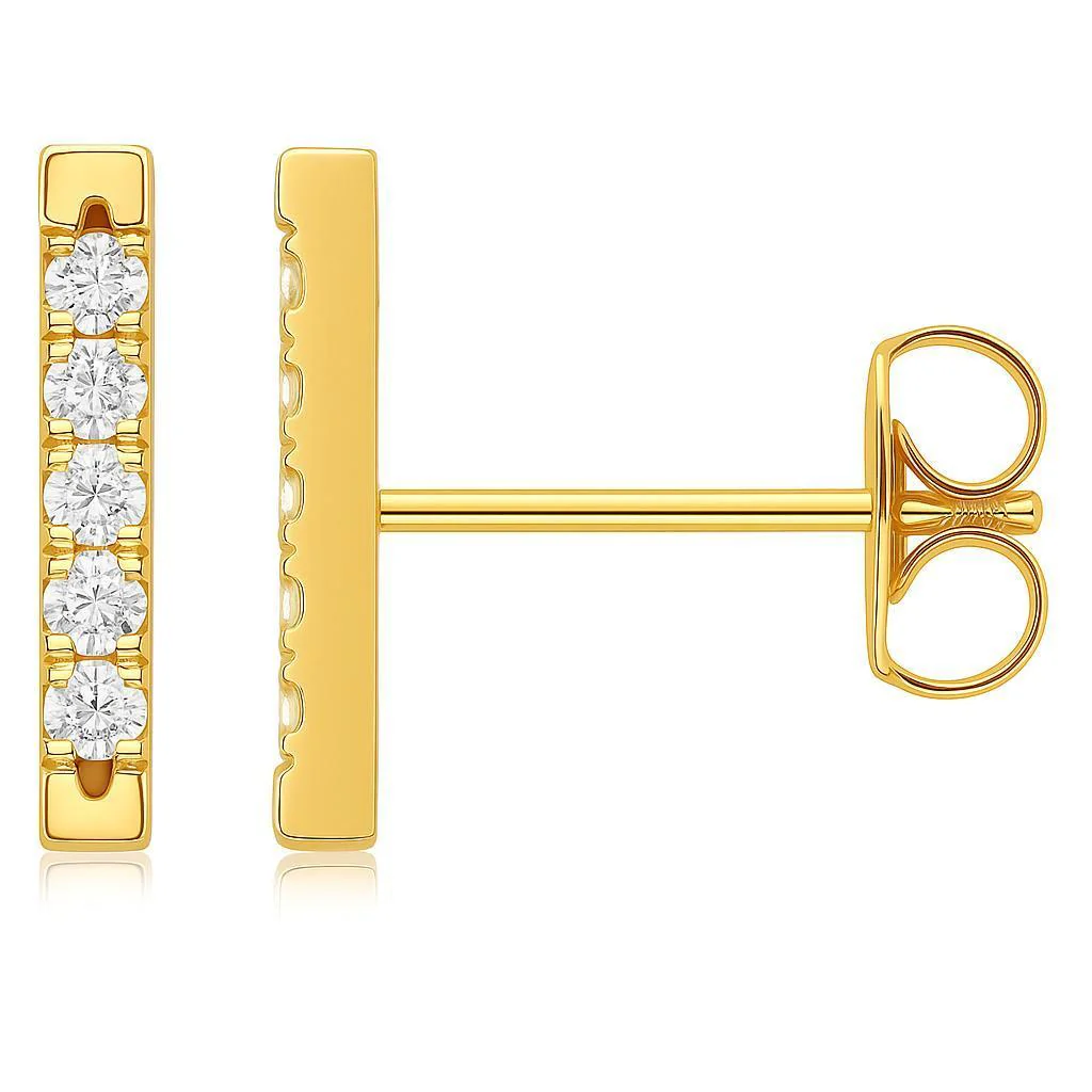 Pave Natural Diamond Flush Bar 14K Stud Earring - Image 4