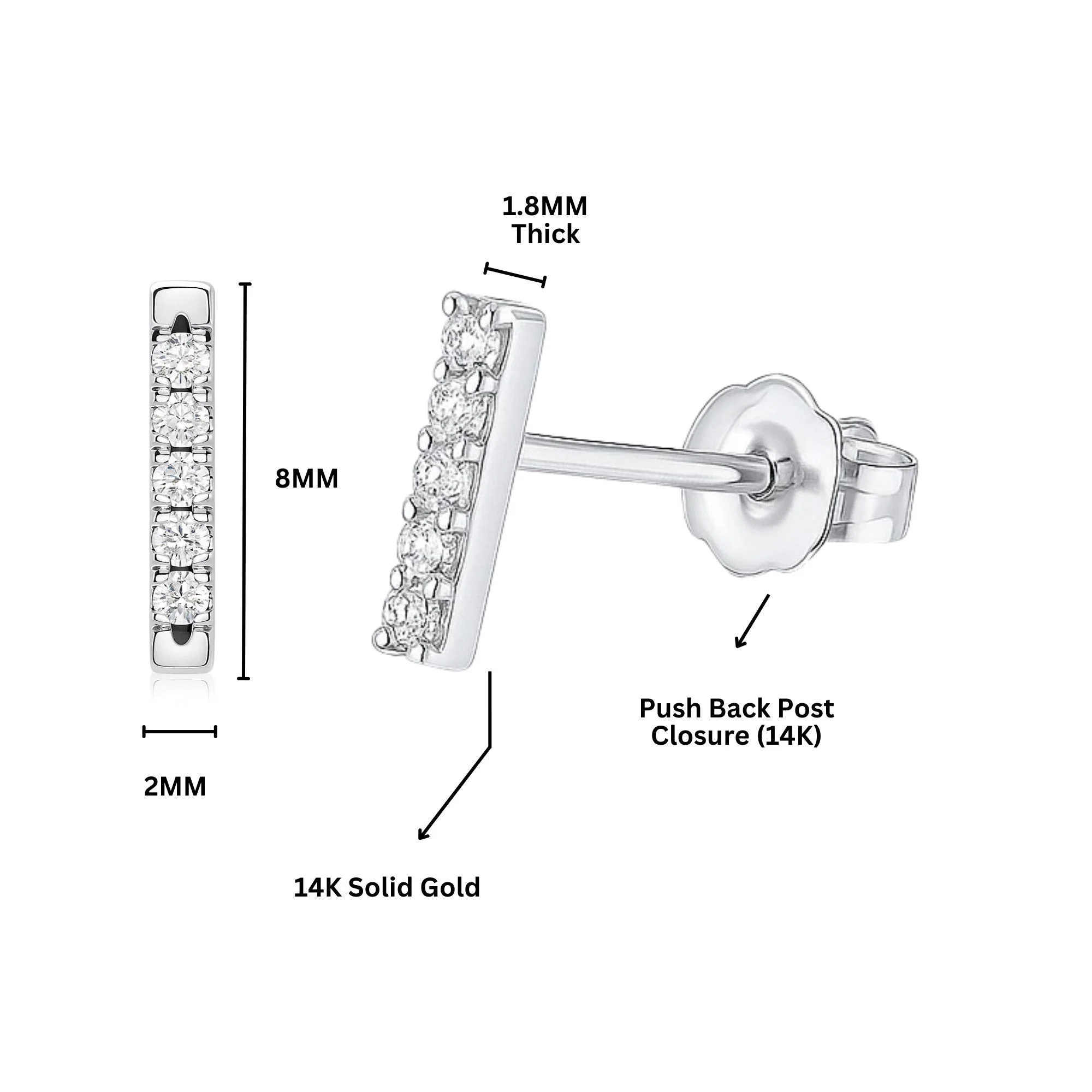 Pave Natural Diamond Flush Bar 14K Stud Earring - Image 6