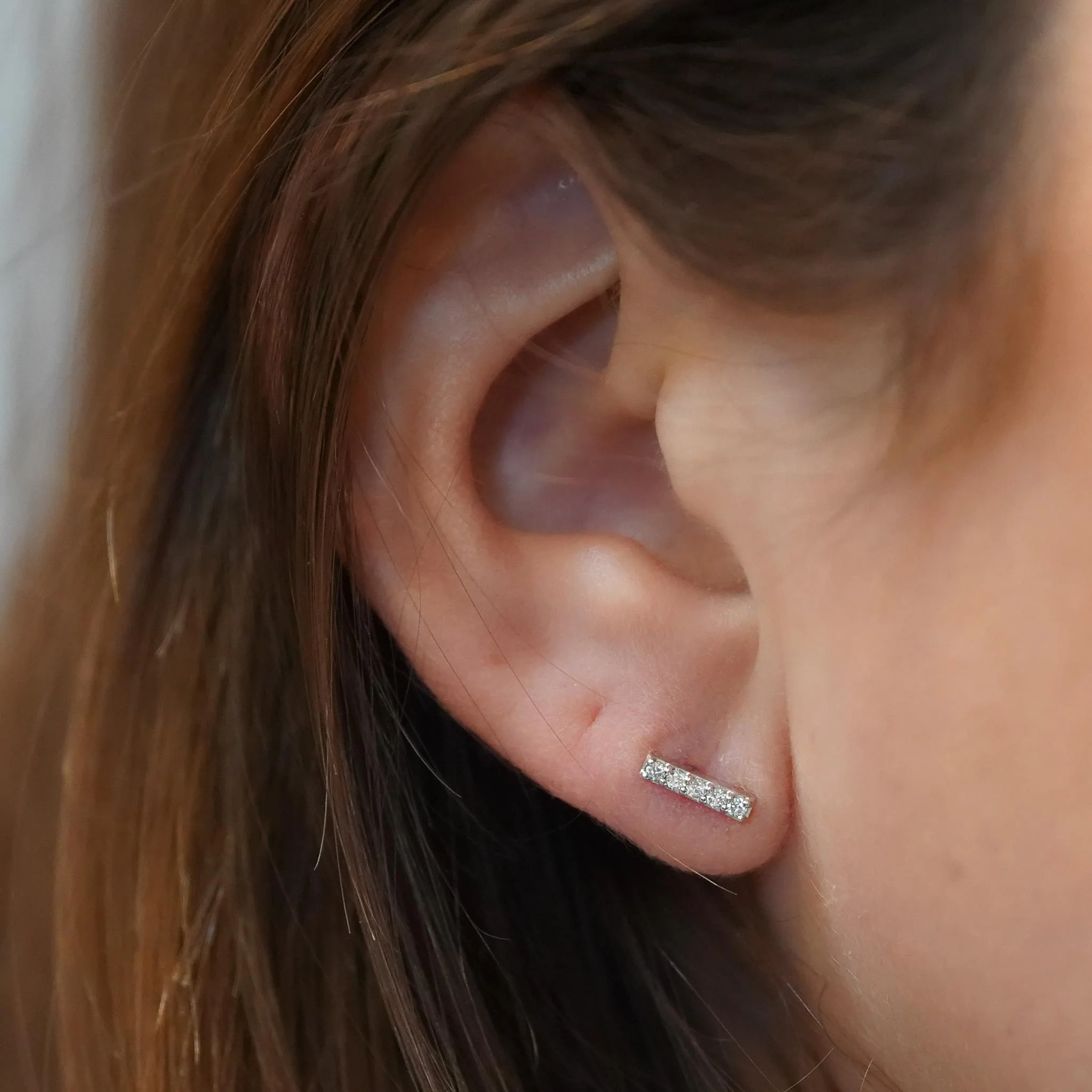 Pave Natural Diamond Flush Bar 14K Stud Earring - Image 7