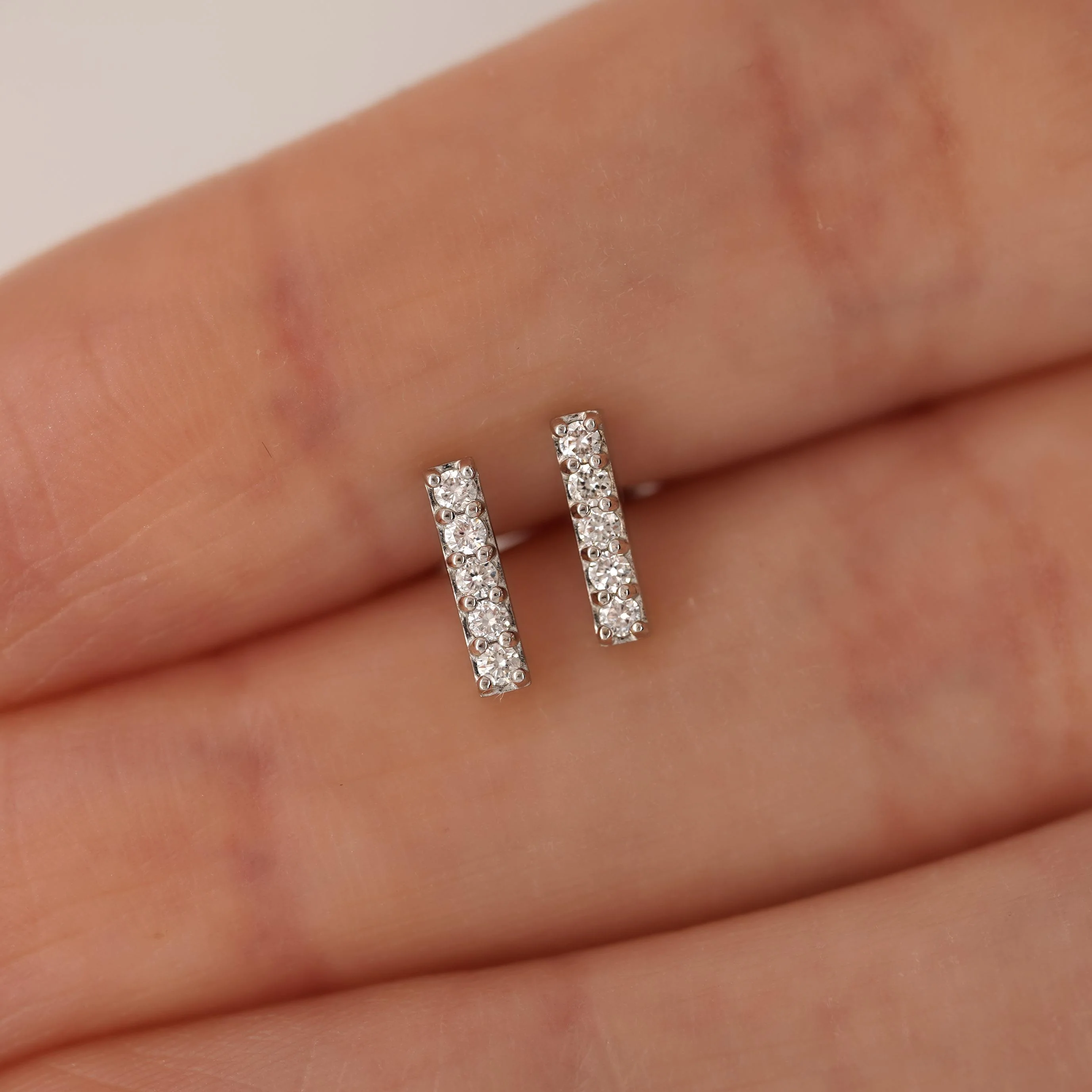 Pave Natural Diamond Flush Bar 14K Stud Earring - Image 8