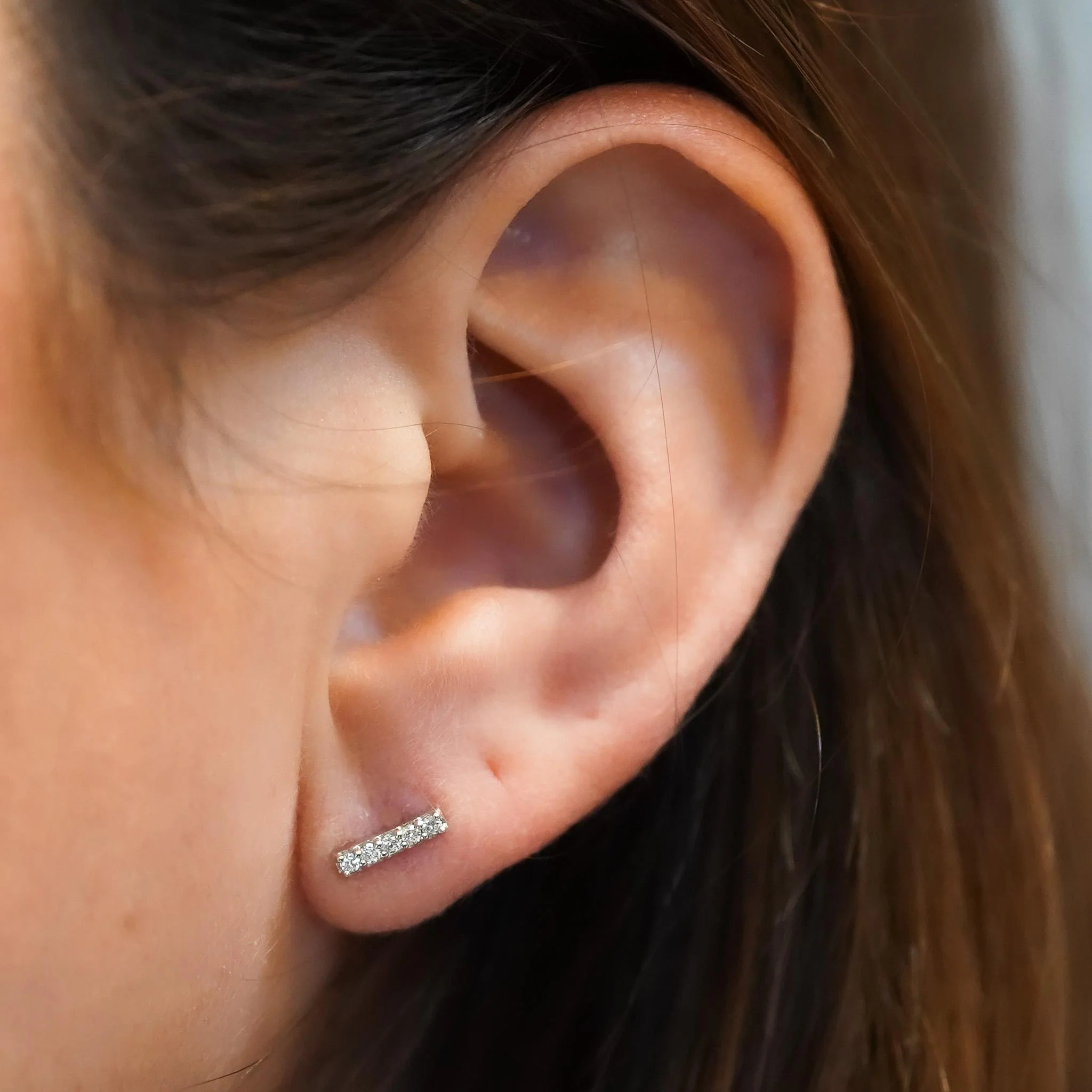 Pave Natural Diamond Flush Bar 14K Stud Earring - Image 9