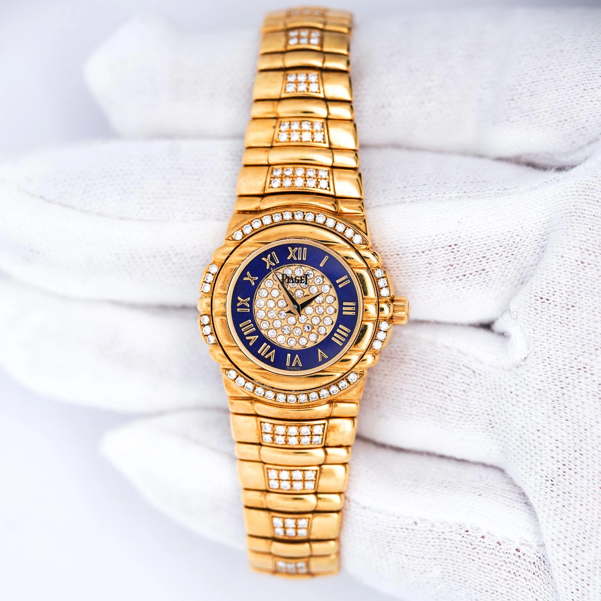 Piaget Tanagra Lapis Lazuli Diamond 18K Gold Bracelet Vintage Watch Full Set - Image 3