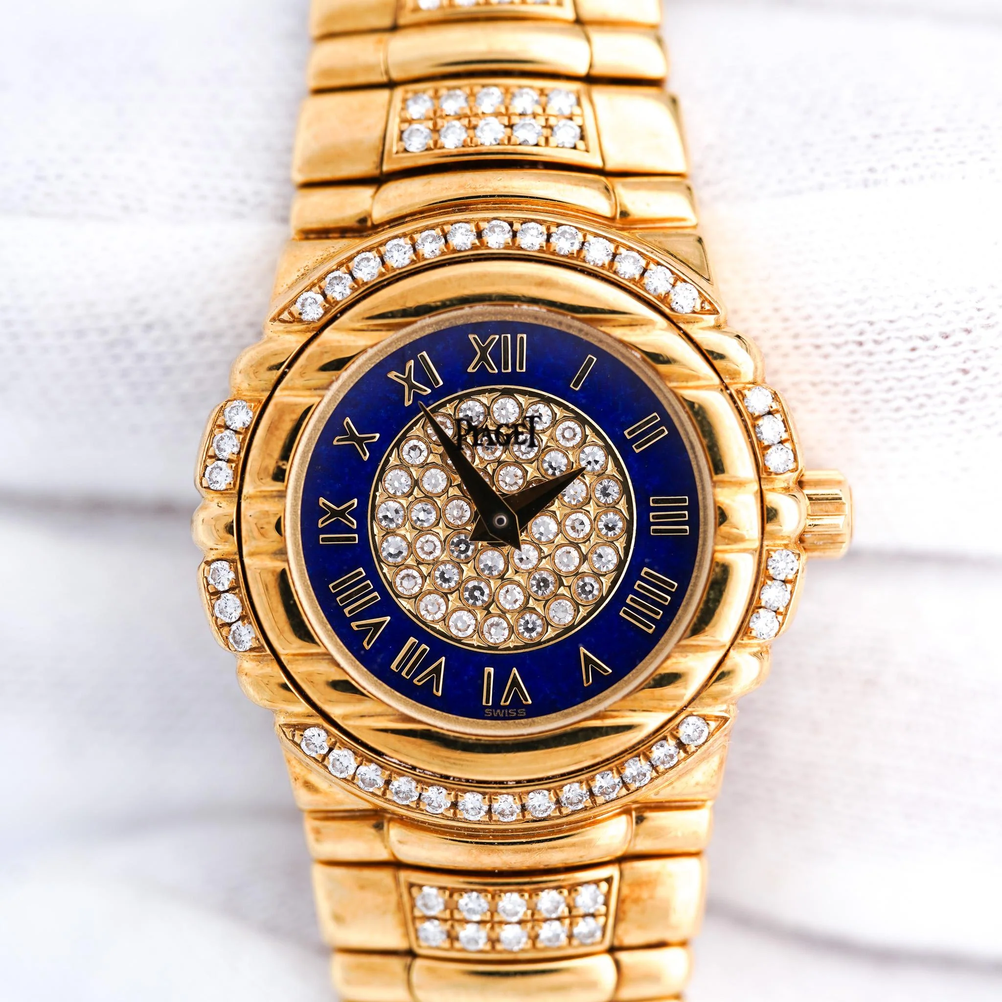 Piaget Tanagra Lapis Lazuli Diamond 18K Gold Bracelet Vintage Watch Full Set - Image 4