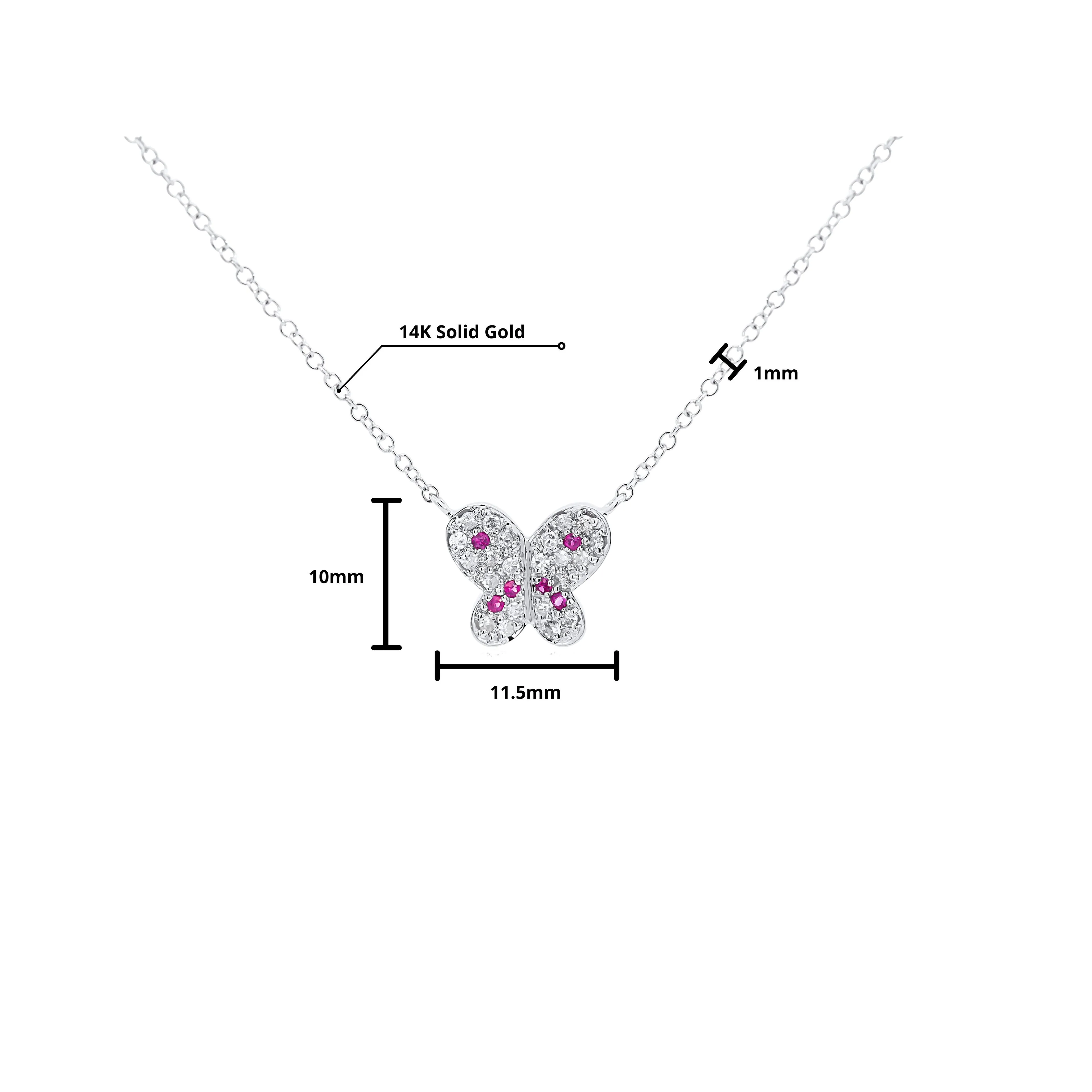 Pink Sapphire and Diamond Butterfly 14K White Gold Floating Pendant Necklace - Image 4
