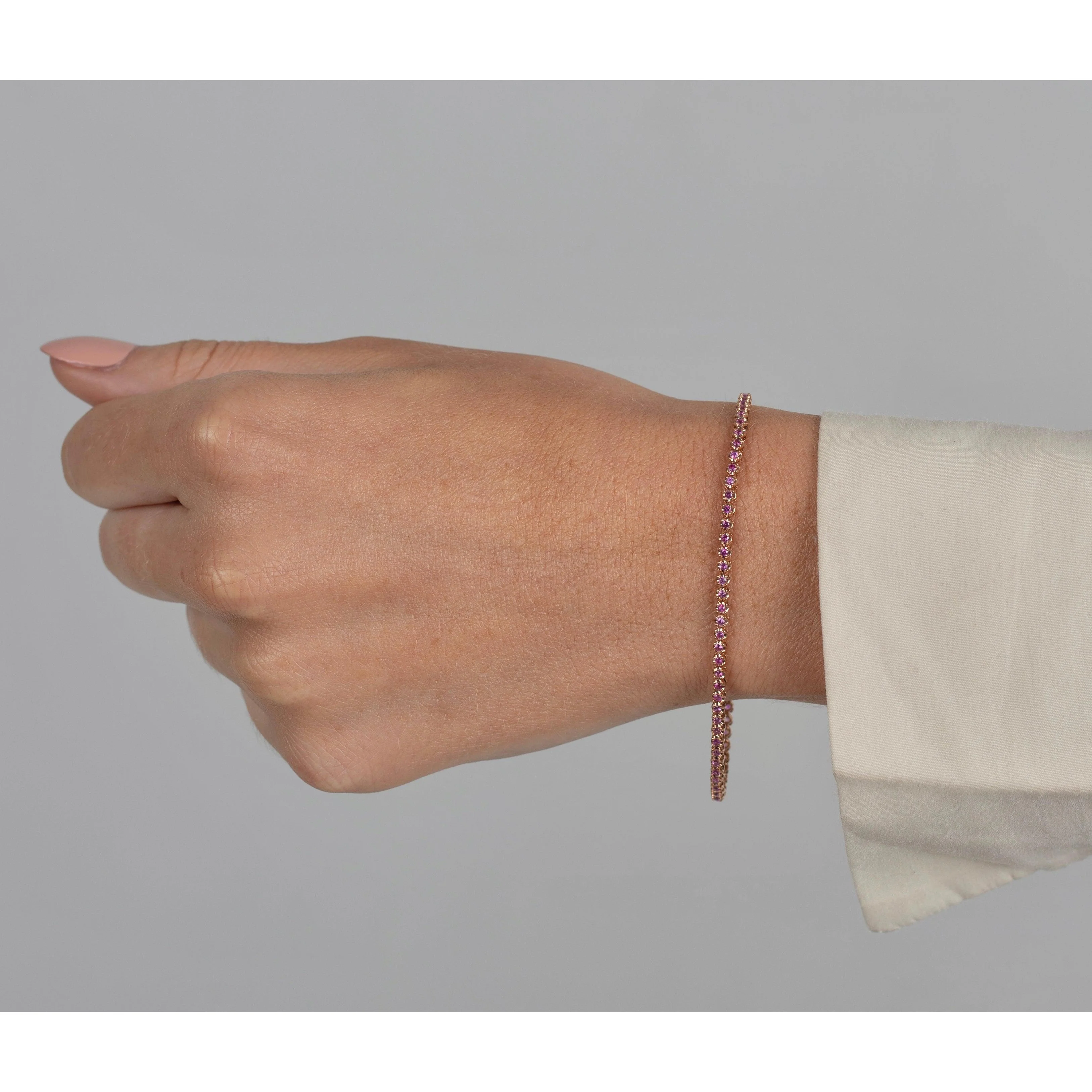 Natural Round Cut Pink Sapphire Tennis Bracelet in 14K Rose Gold - Image 3