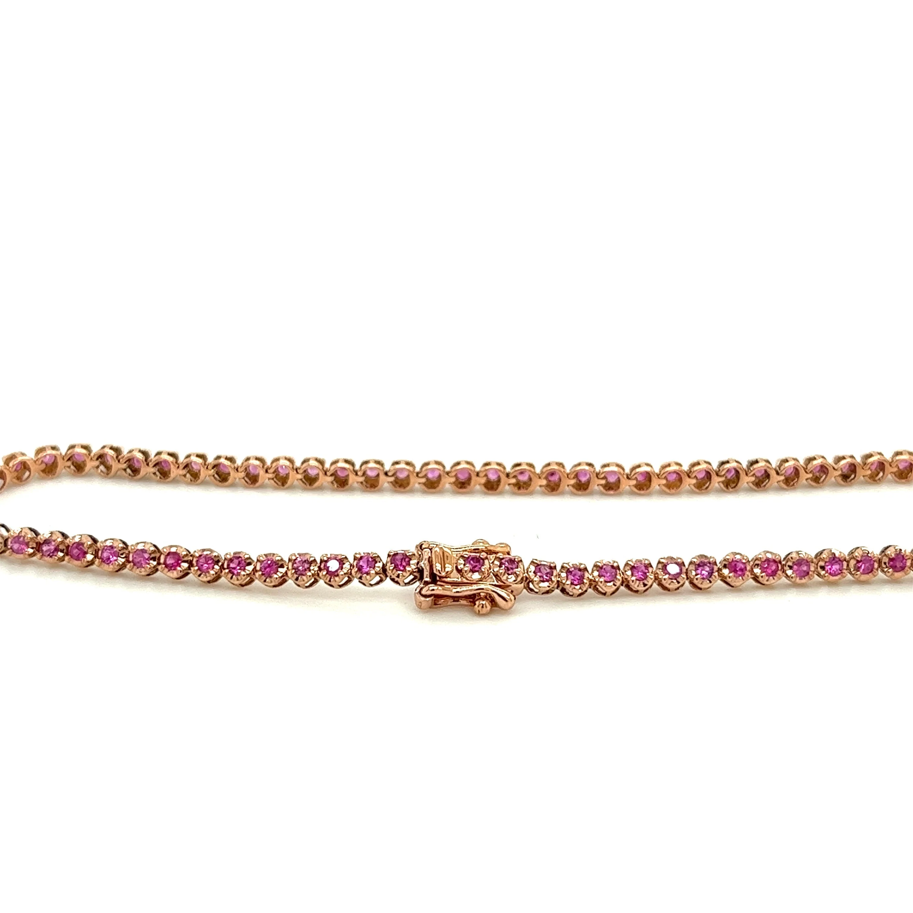 Natural Round Cut Pink Sapphire Tennis Bracelet in 14K Rose Gold - Image 5