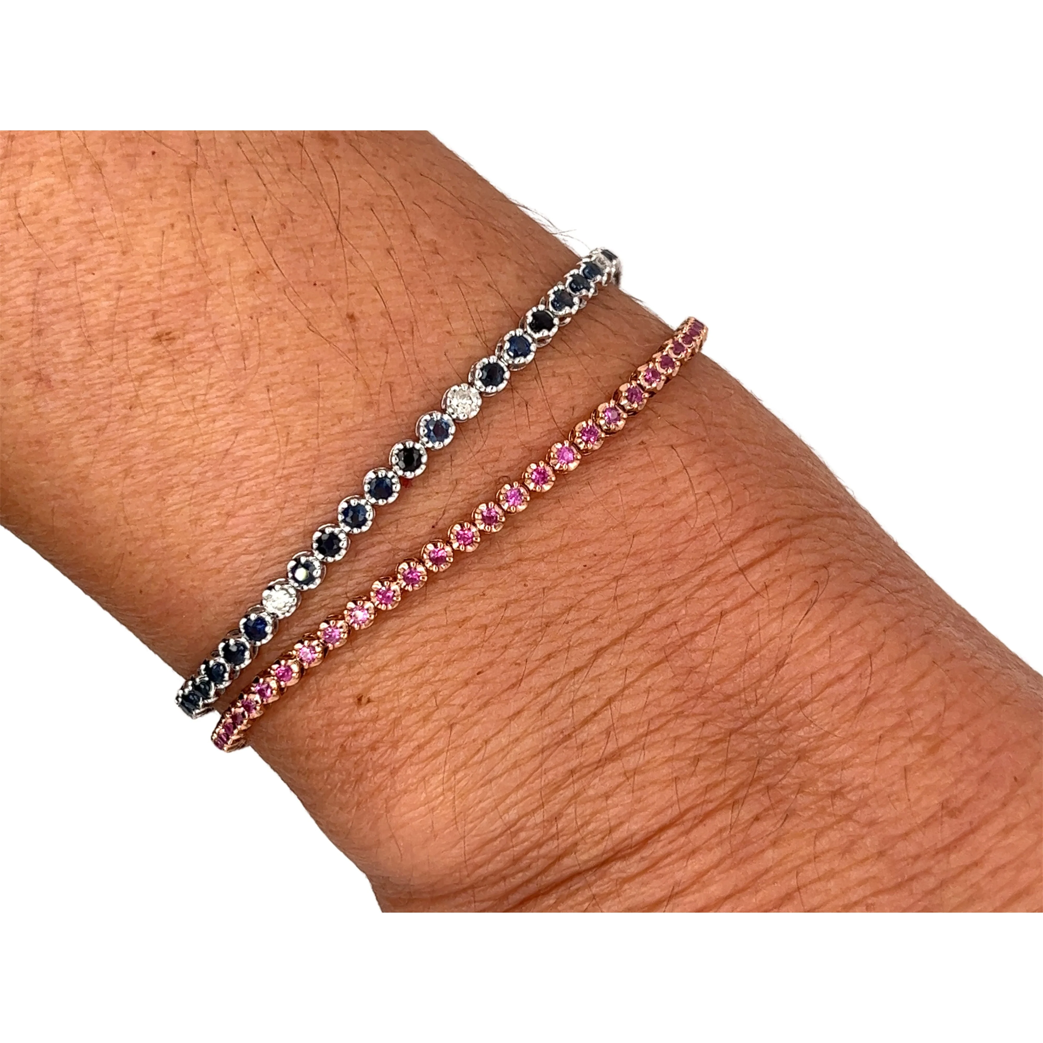 Natural Round Cut Pink Sapphire Tennis Bracelet in 14K Rose Gold - Image 6