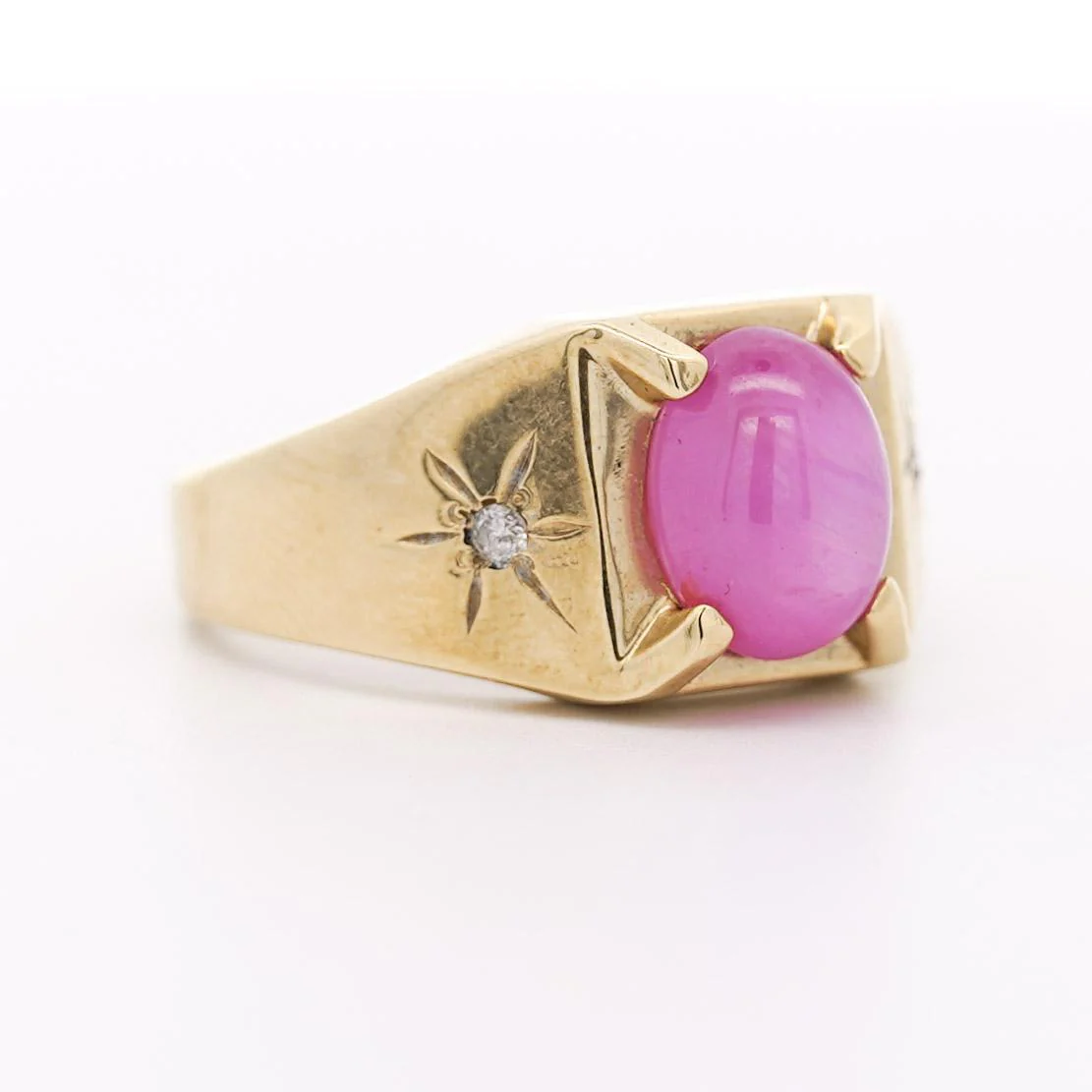Pink Star Sapphire & Diamond 14K Gold Unisex Statement Ring - Image 4