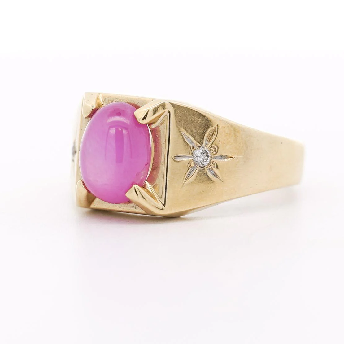 Pink Star Sapphire & Diamond 14K Gold Unisex Statement Ring - Image 5