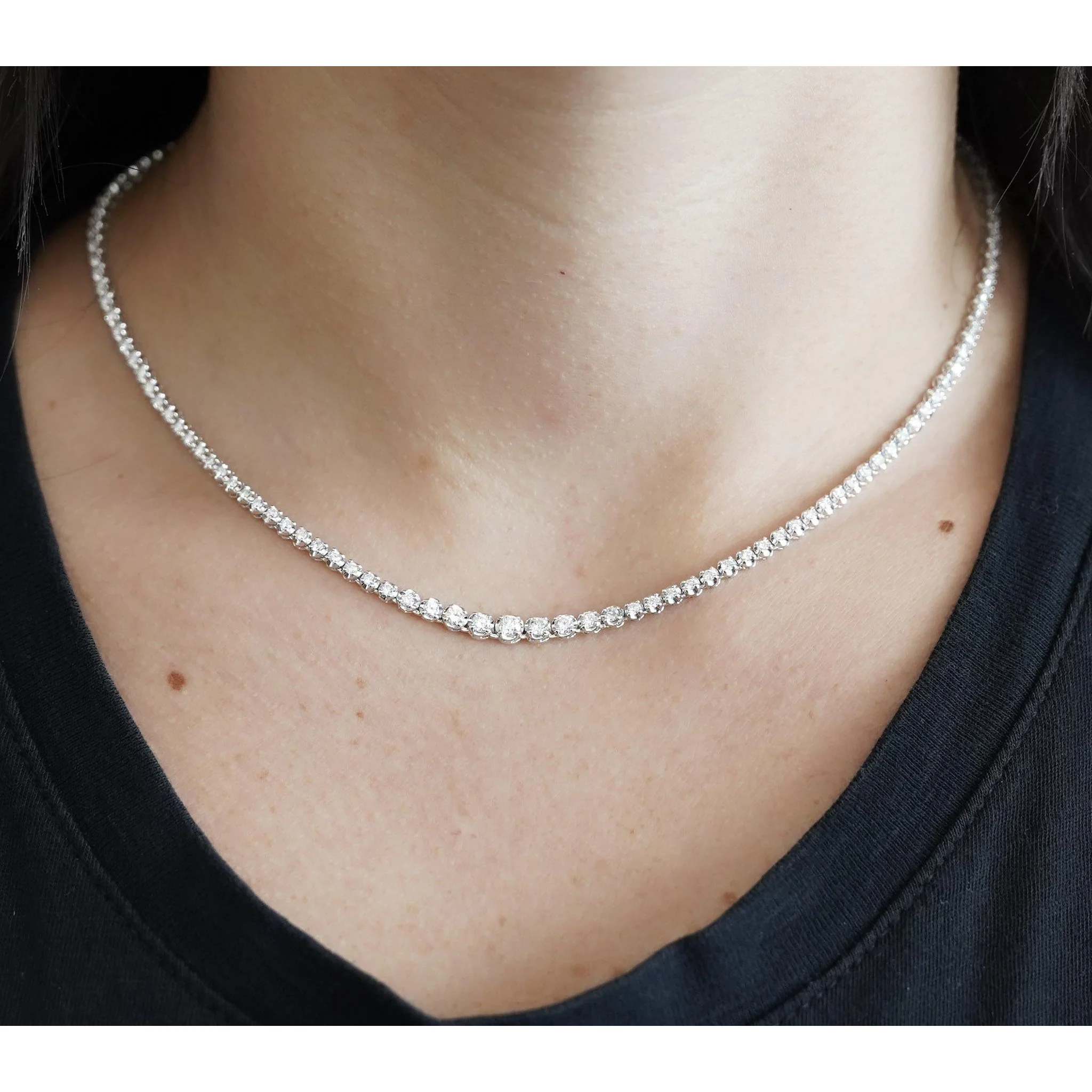 Platinum 3 Carat Diamond Graduated Tennis Choker Necklace - Image 2